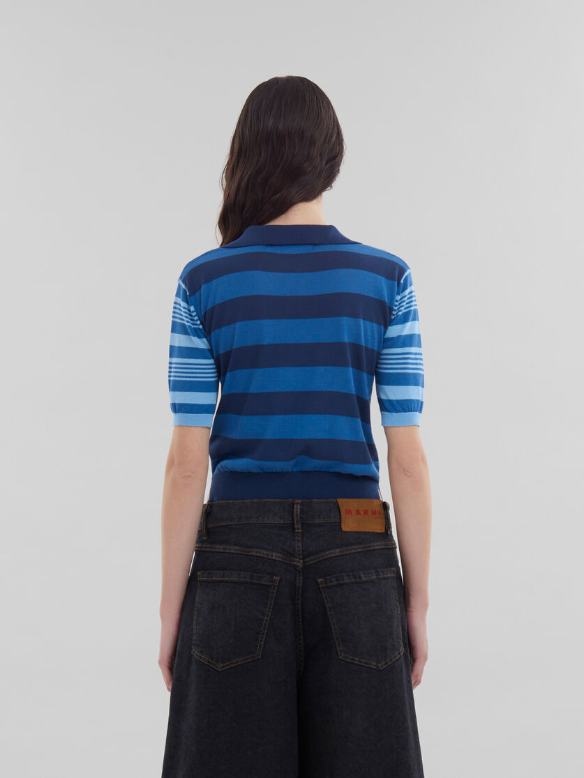 Blue contrast-stripe light cotton short-sleeved jumper - Shirts - Image 3