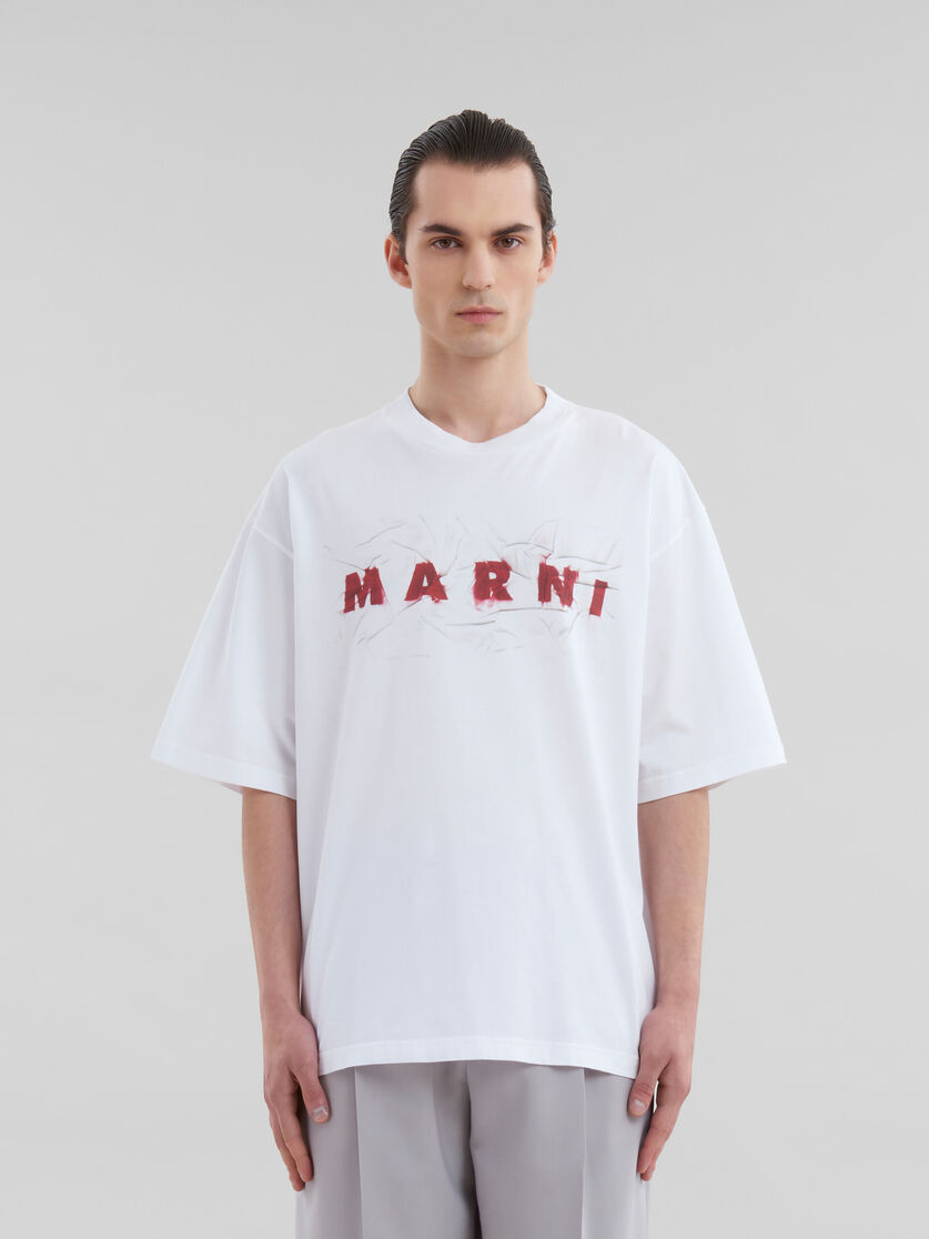 T-shirt en coton biologique blanc avec logo Marni froissé - T-shirts - Image 2