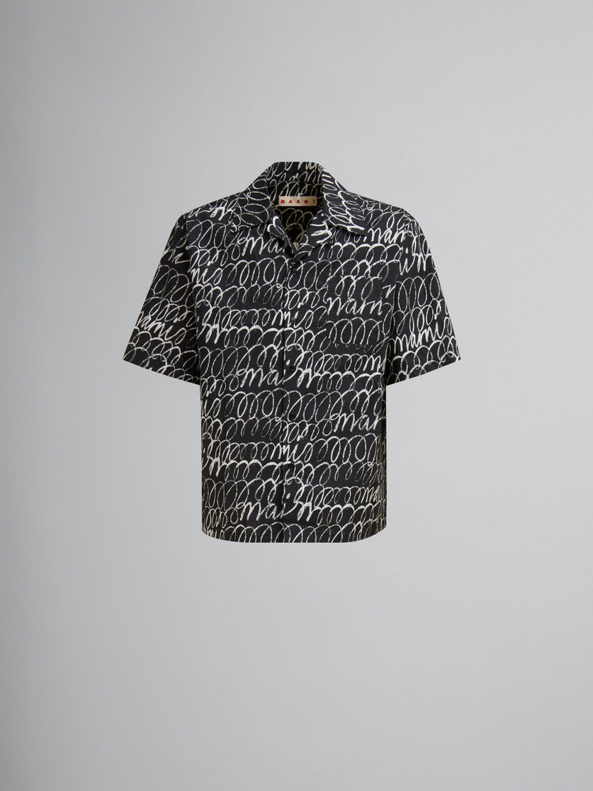 Black poplin bowling shirt with Marni Scribble motif - Shirts - Image 1