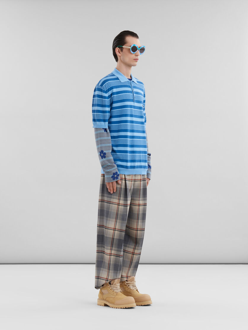 Blue cotton-viscose striped jumper with floral motif - Pullovers - Image 5