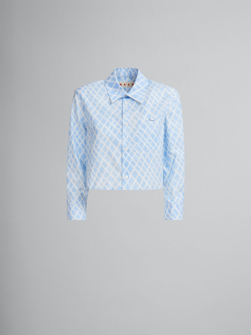 Light blue organic poplin cropped shirt with Landscapes print - Shirts - Image 1