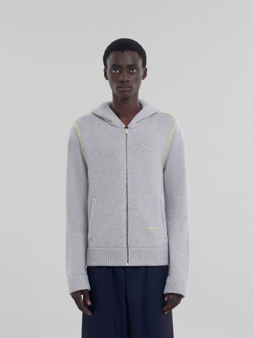 Grey wool-cashmere cardigan with Marni mending - Shirts - Image 2