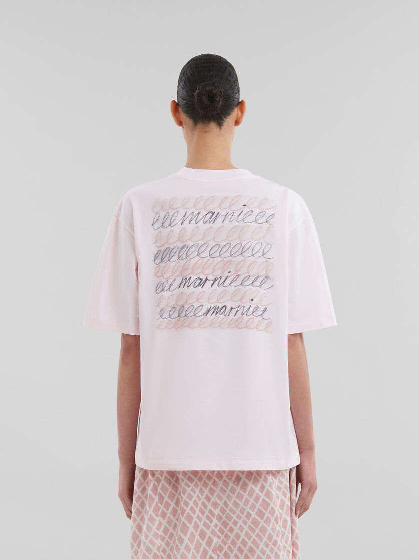 T-shirt linea boxy in cotone biologico rosa con logo ripetuto - T-shirt - Image 3