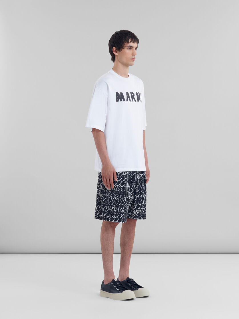 Black poplin drawstring shorts with Marni Scribble motif - Pants - Image 5