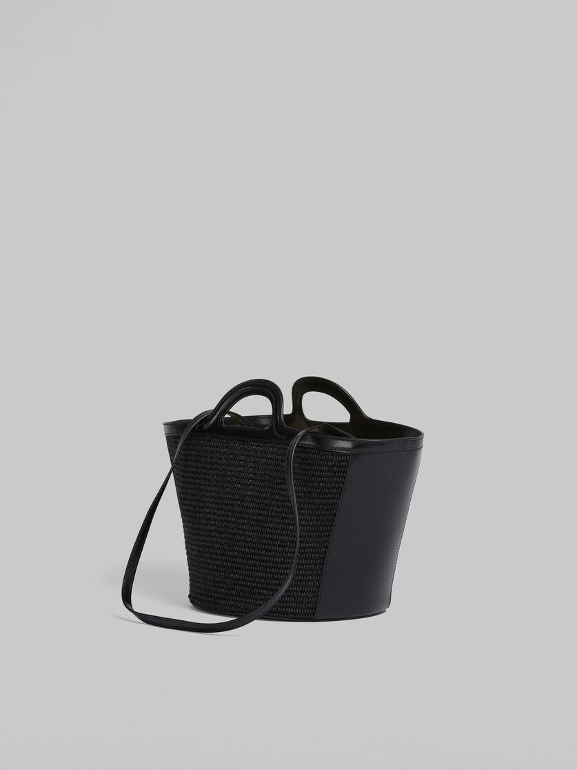 Tropicalia Small Bag in brown leather and raffia-effect fabric - Handbag - Image 3