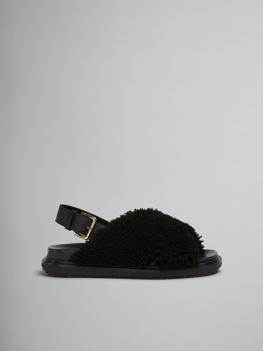 Black curly shearling Fussbett slide - Sandals - Image 1