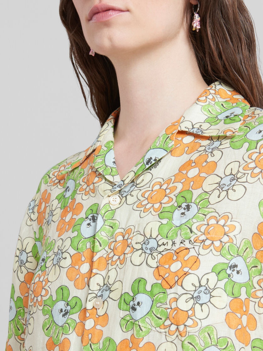 Orange and green printed linen shirt - Shirts - Image 4