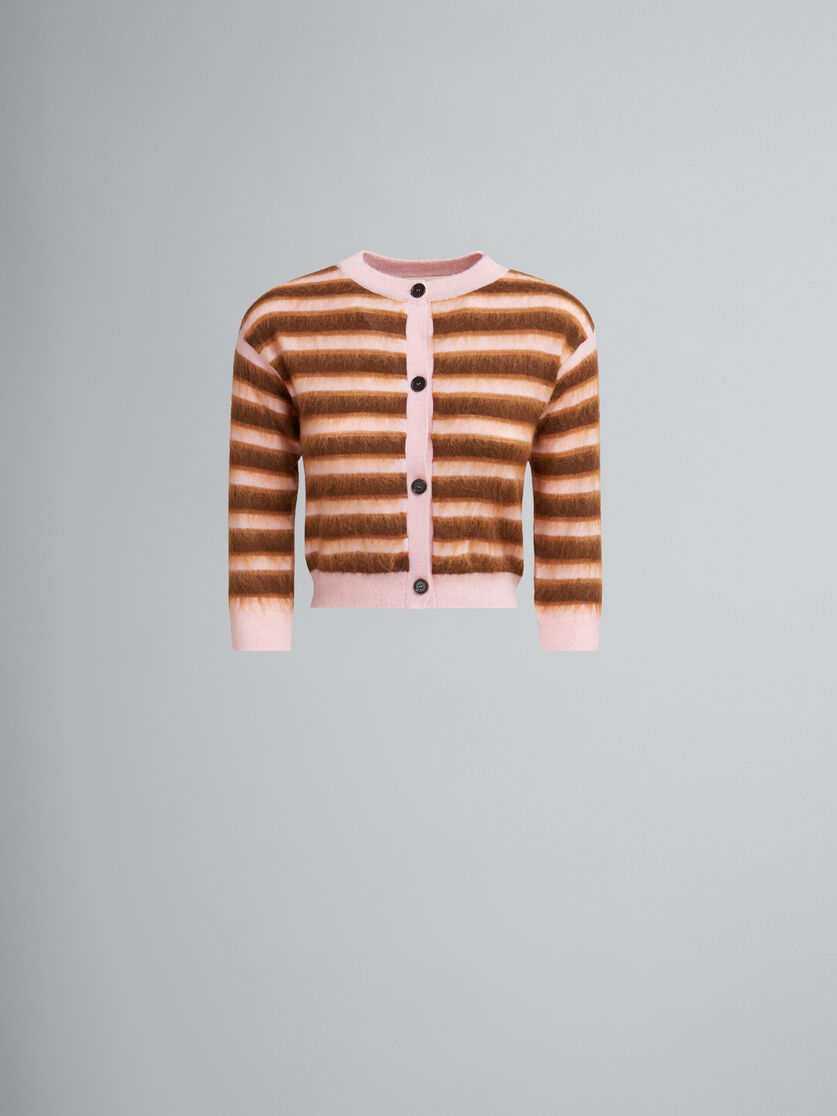 Pink striped wool-mohair cardigan - Pullovers - Image 1