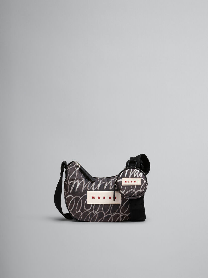 Schwarze Hobo Bag Puff mit Marni Scribble-Print - Schultertaschen - Image 1
