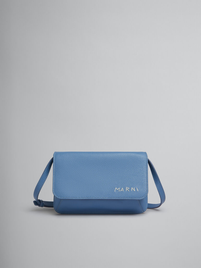 Borsa a tracolla in pelle blu con impunture Marni - Pochettes - Image 1