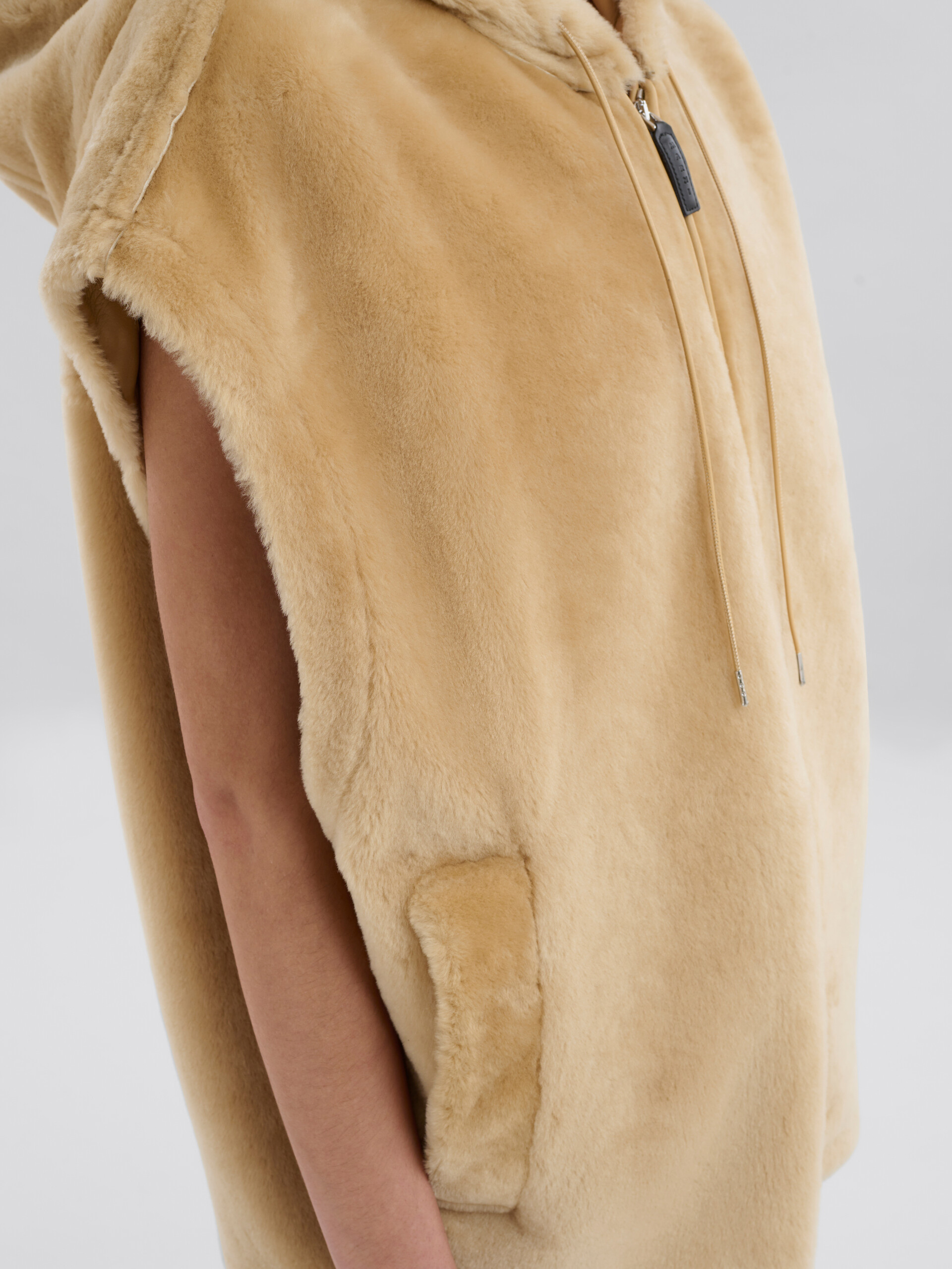 Brown shaved shearling hooded gilet - Waistcoat - Image 5