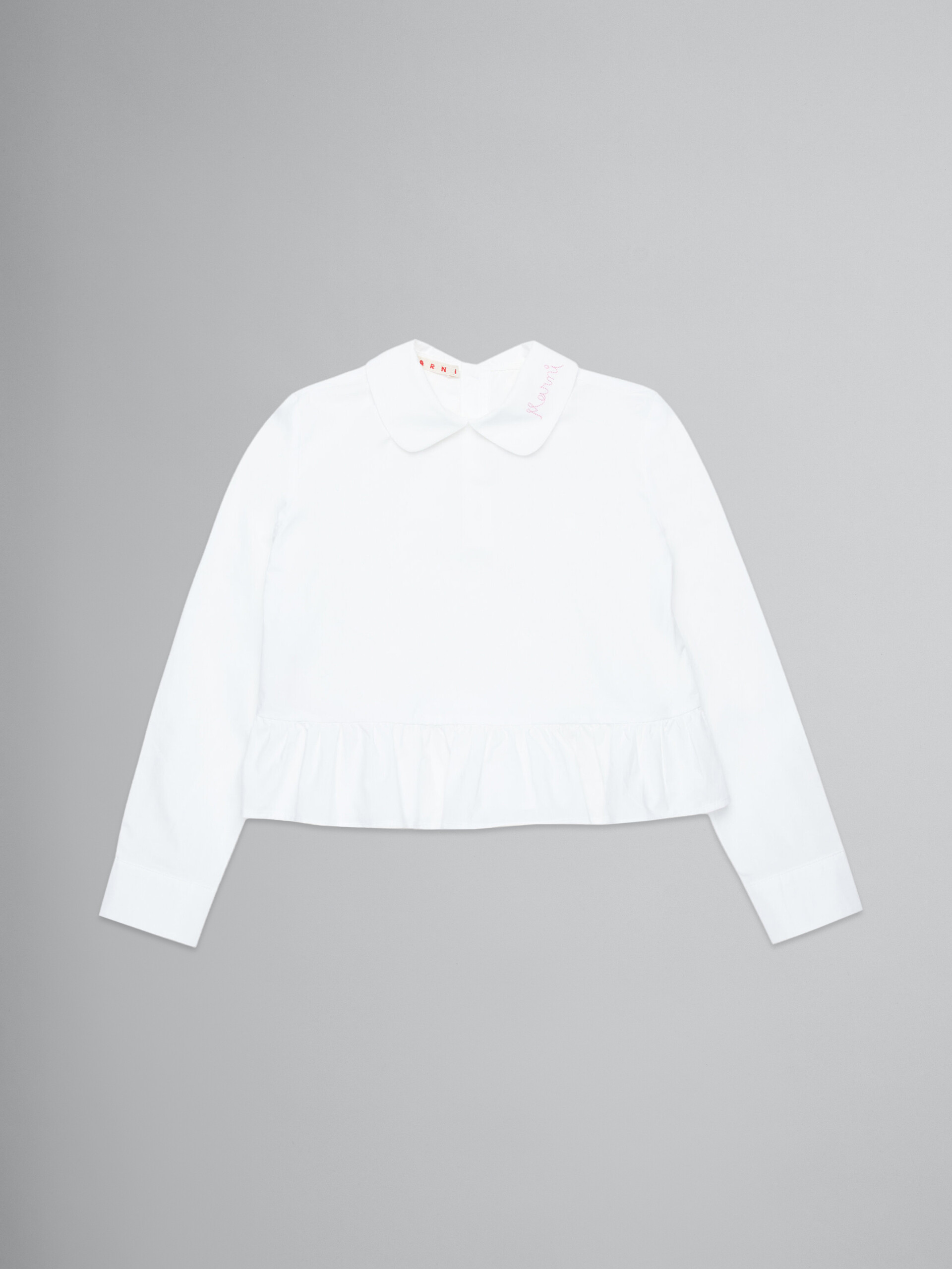 White poplin shirt with logo on collar - Shirts - Image 1