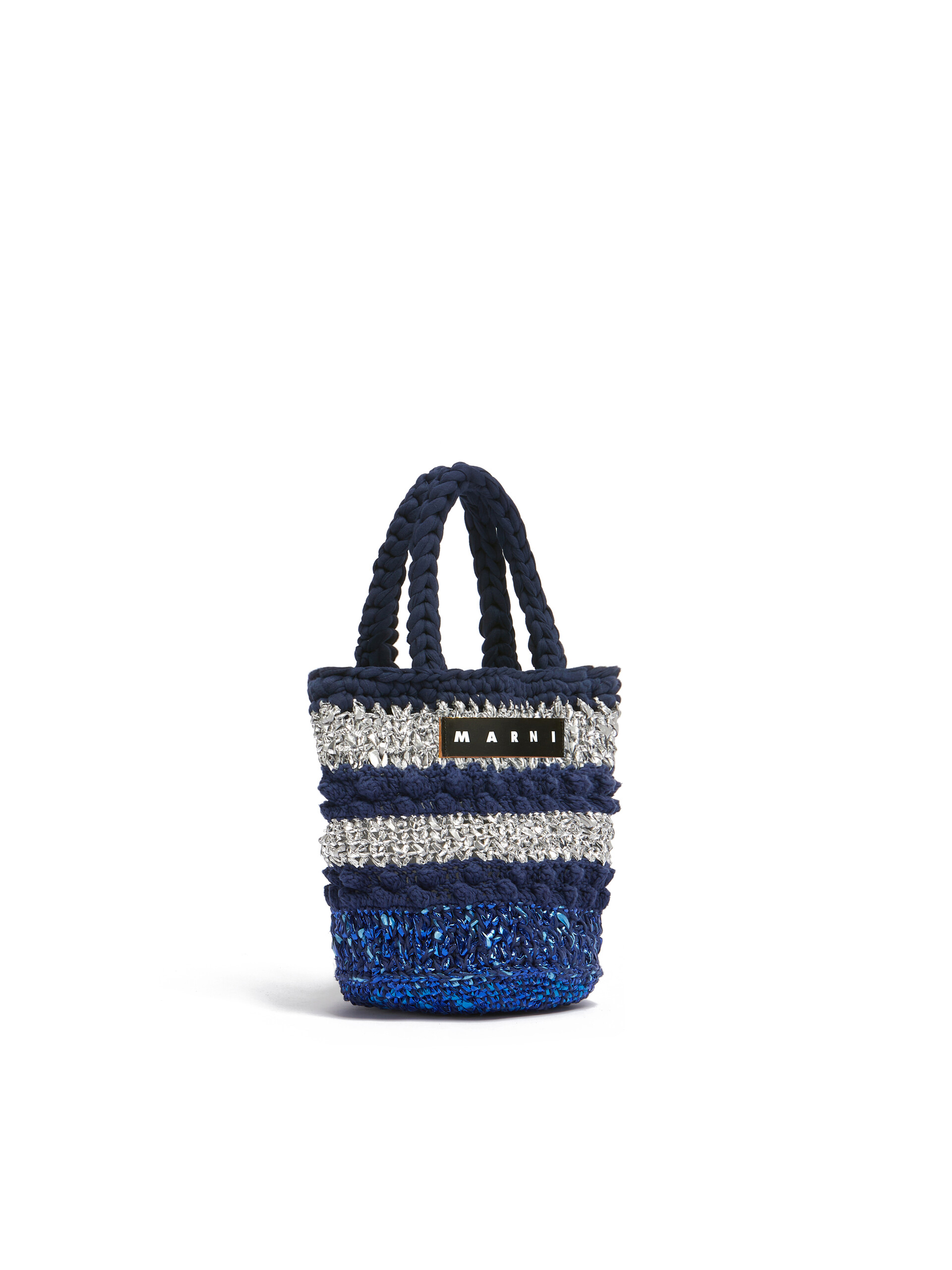 Deep blue and silver bobble-knit MARNI MARKET BUCKET bag - Shopping Bags - Image 2