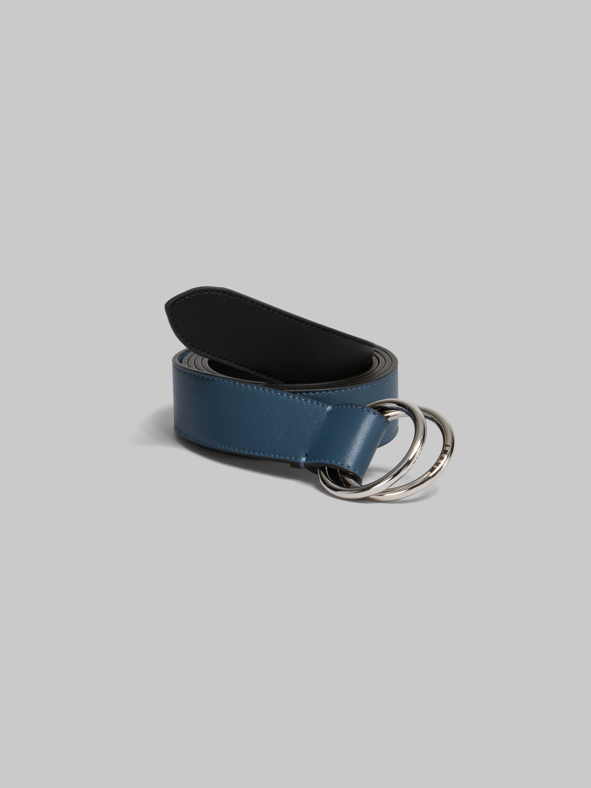 Black and blue leather belt with ring buckle - Belts - Image 2