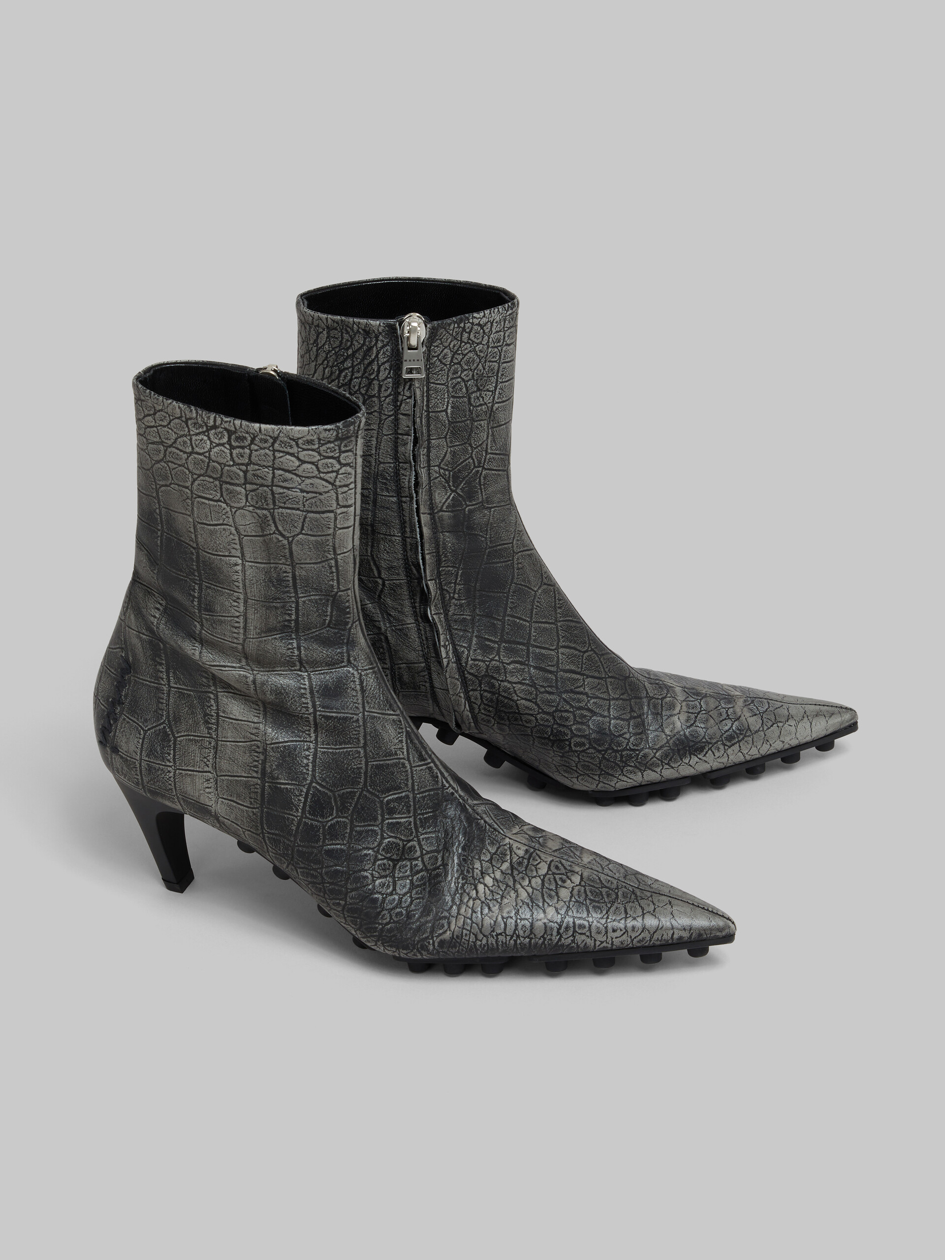 Spike ankle boot in crocodile print leather - Boots - Image 4