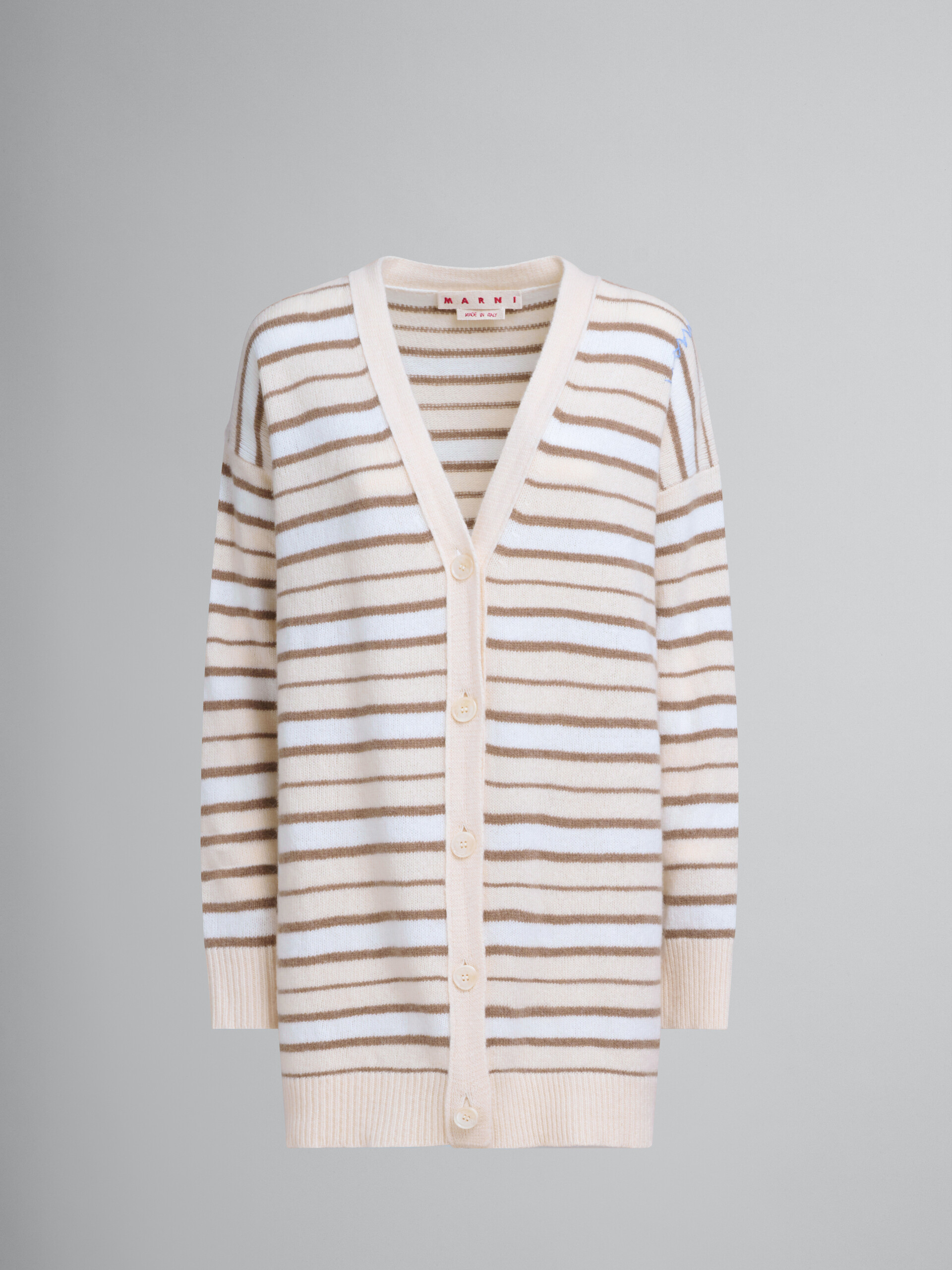 Ivory striped cashmere blend cardigan - Pullovers - Image 1