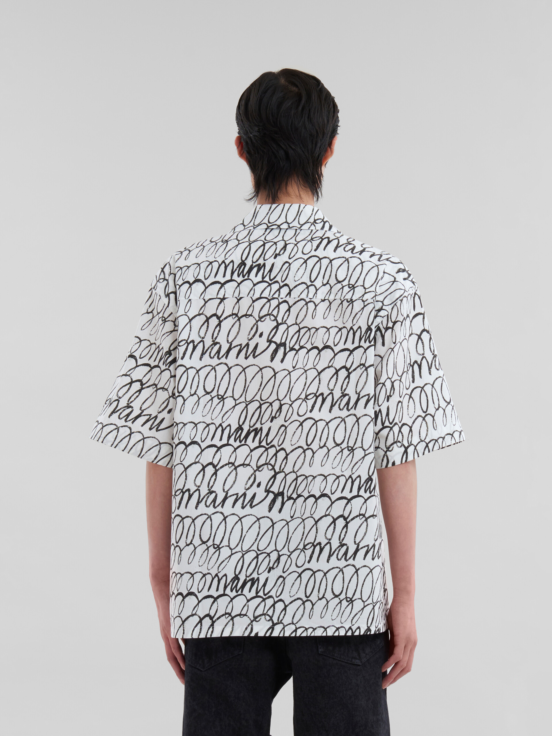 Black poplin bowling shirt with Marni Scribble motif - Shirts - Image 3