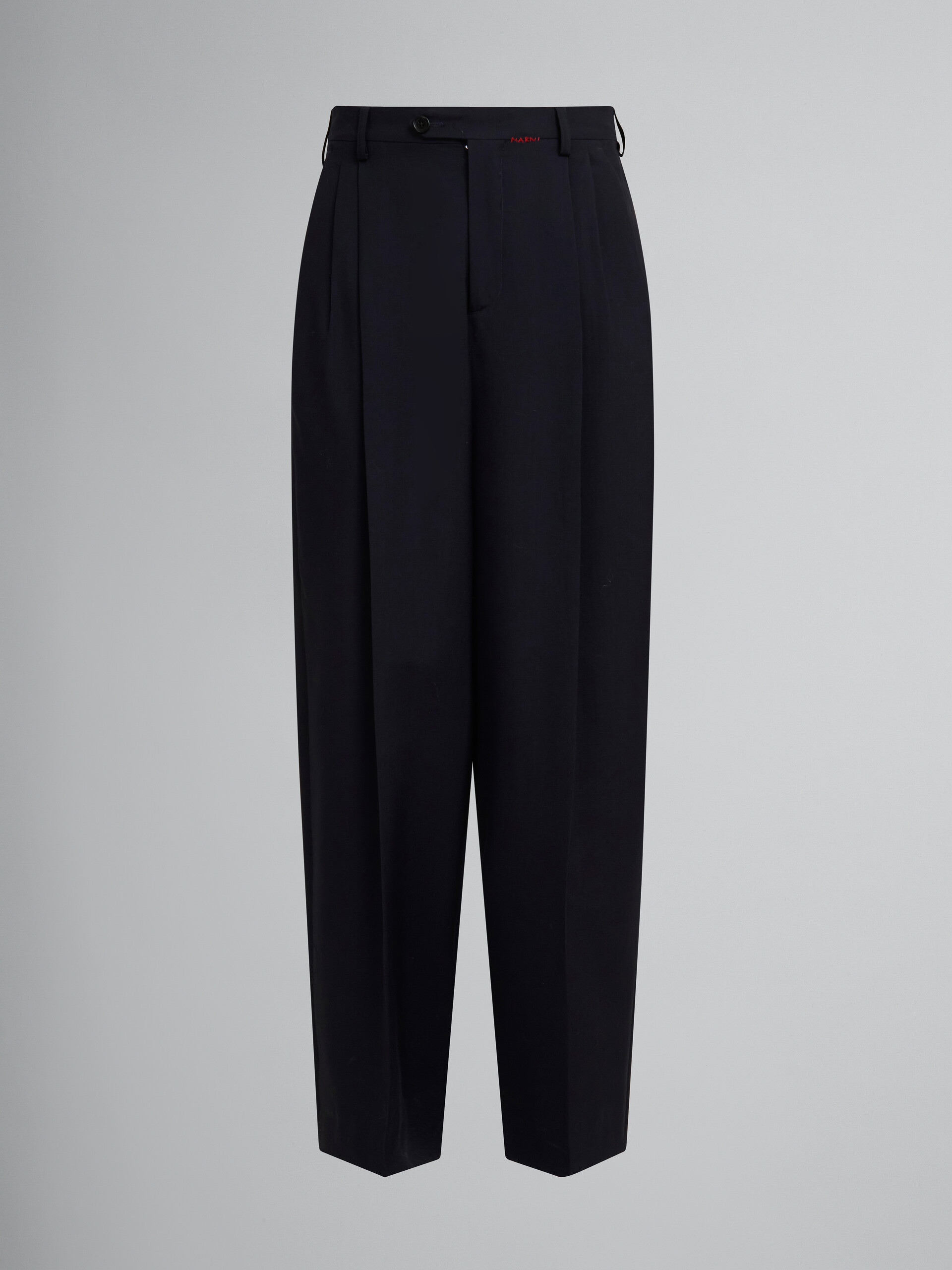 Deep blue tropical wool pleated trousers - Pants - Image 1