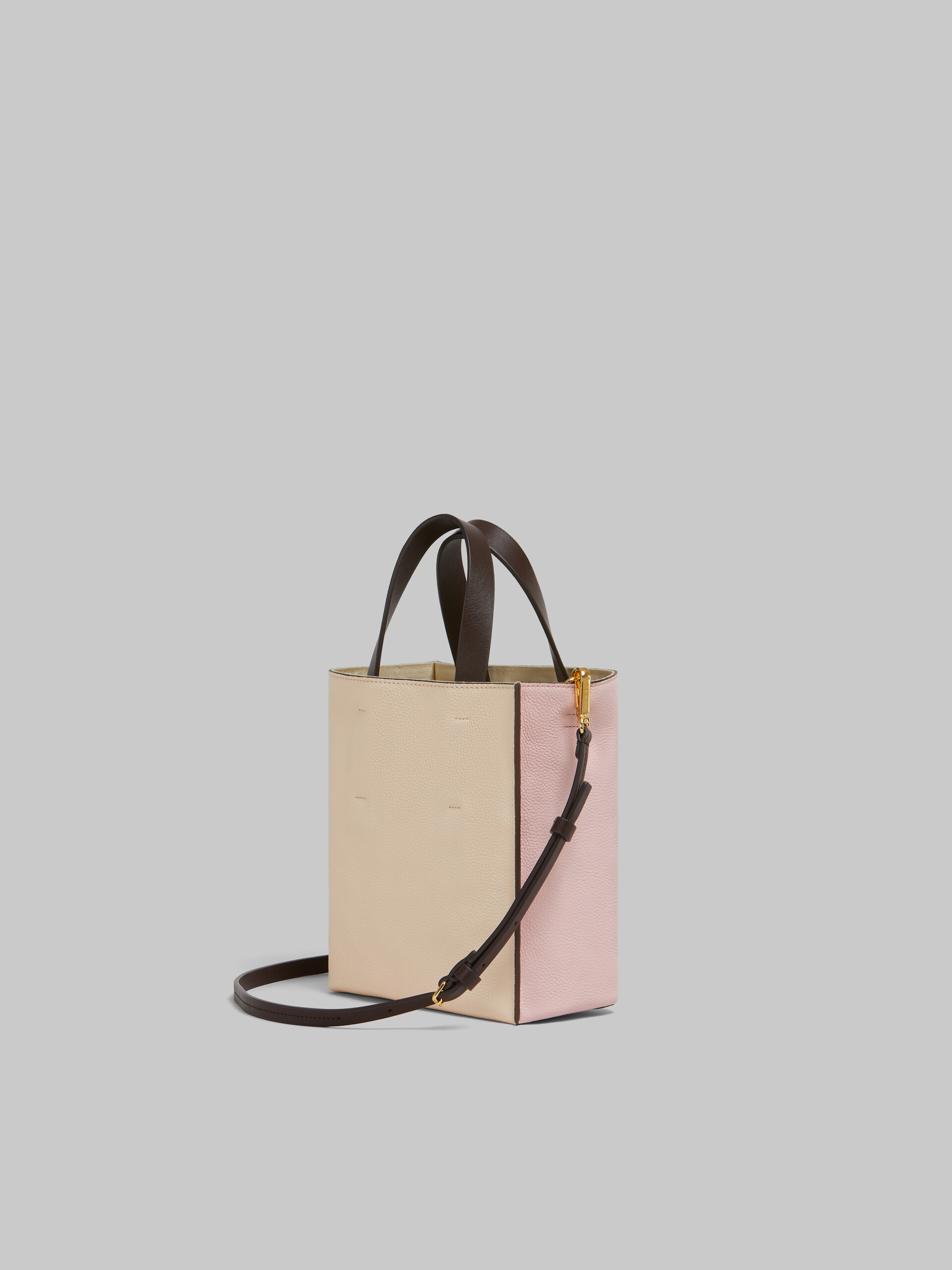 Museo Soft Mini Bag in ivory and brown leather with Marni mending - Shopping Bags - Image 3