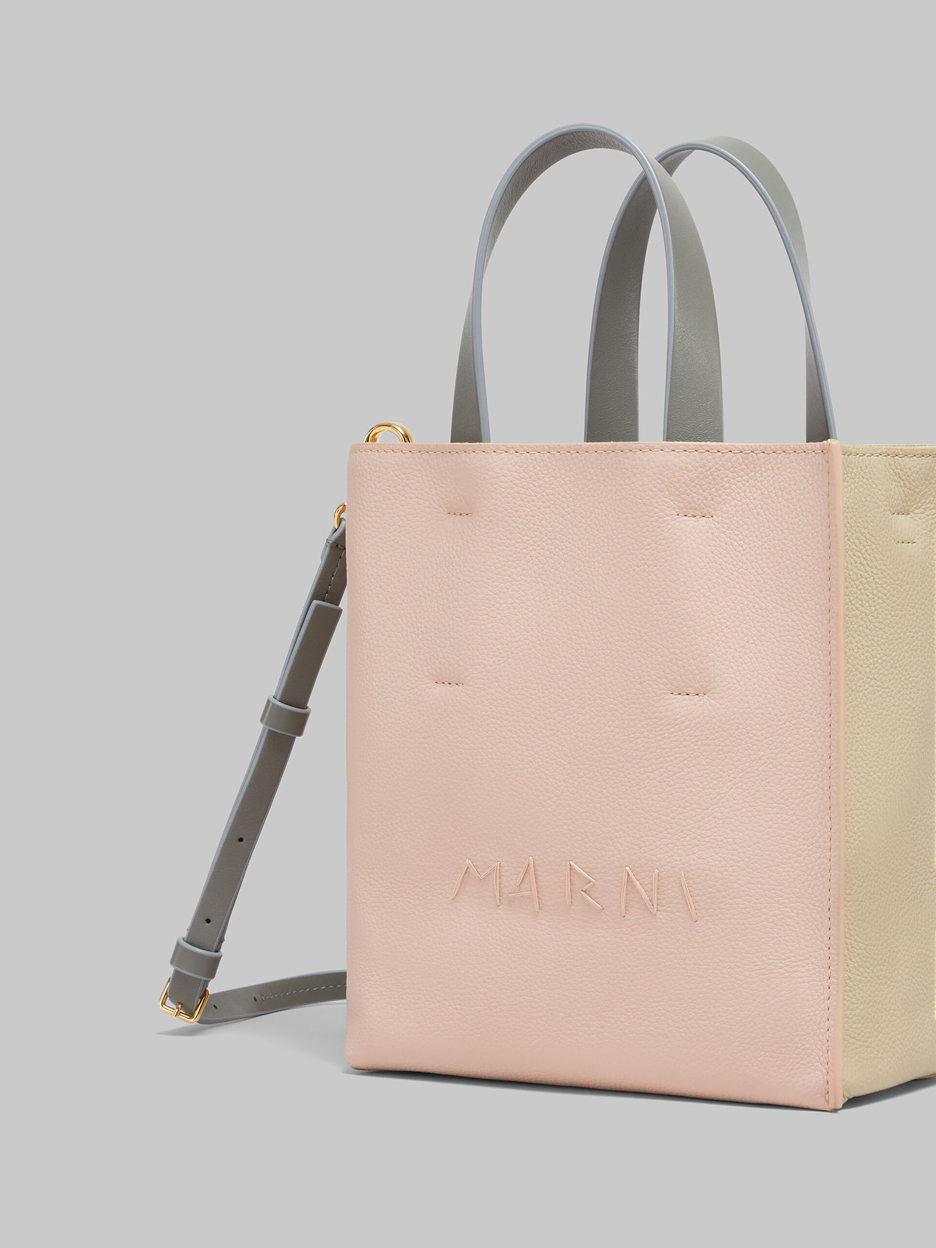 Museo Soft Mini Bag in ivory and brown leather with Marni Mending - Shopping Bags - Image 5