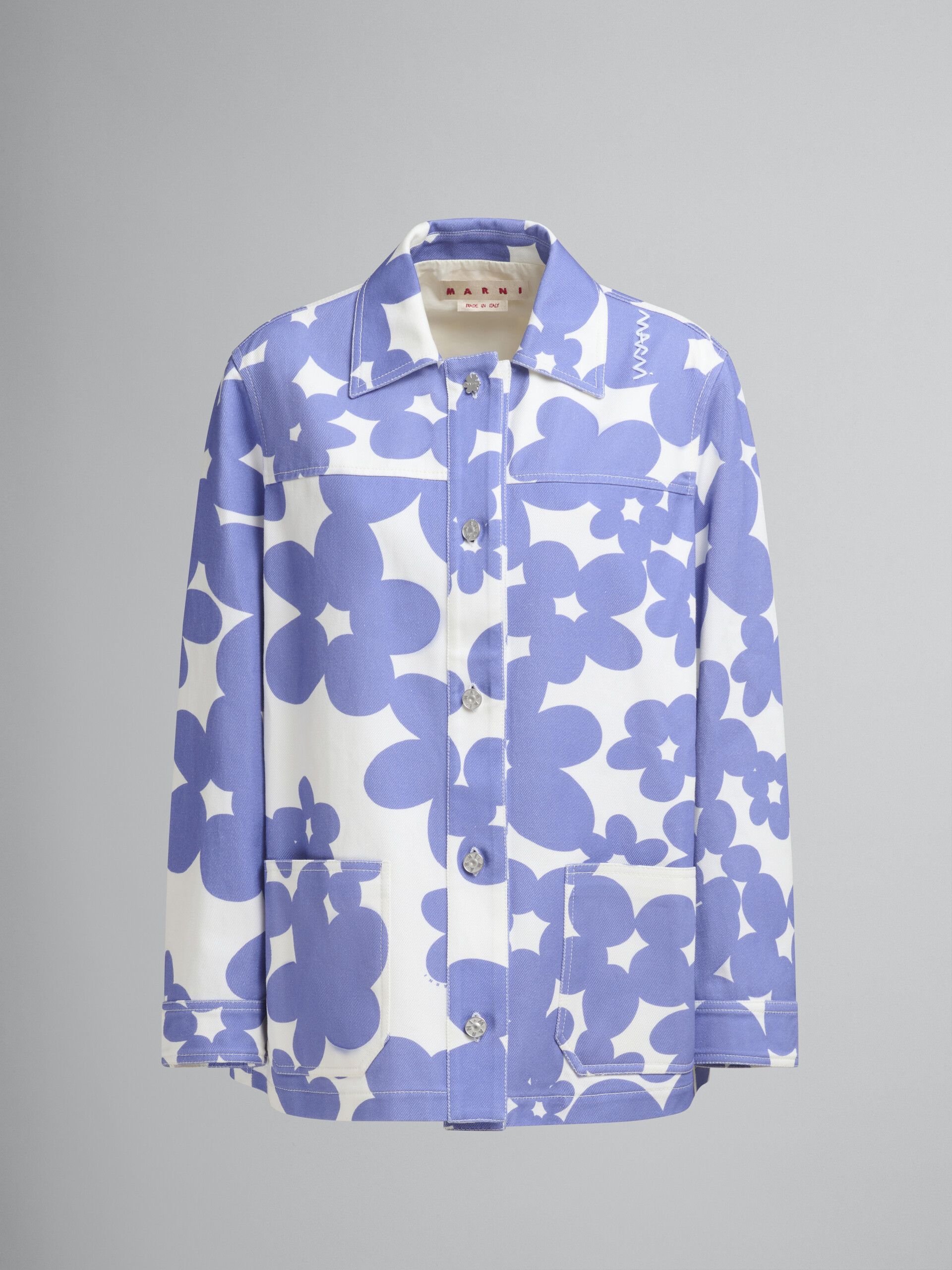 Cotton jacket with white and light blue Dillies print - Jackets - Image 1