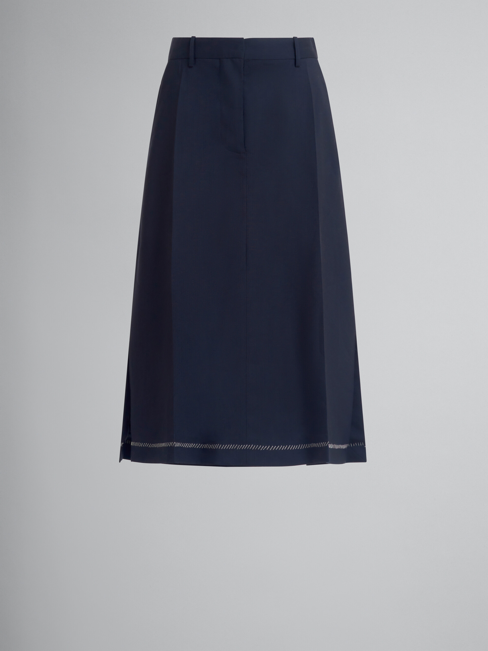 ディープブルー ウール製 ミディ丈スカート、プレスプリーツ - スカート - Image 1