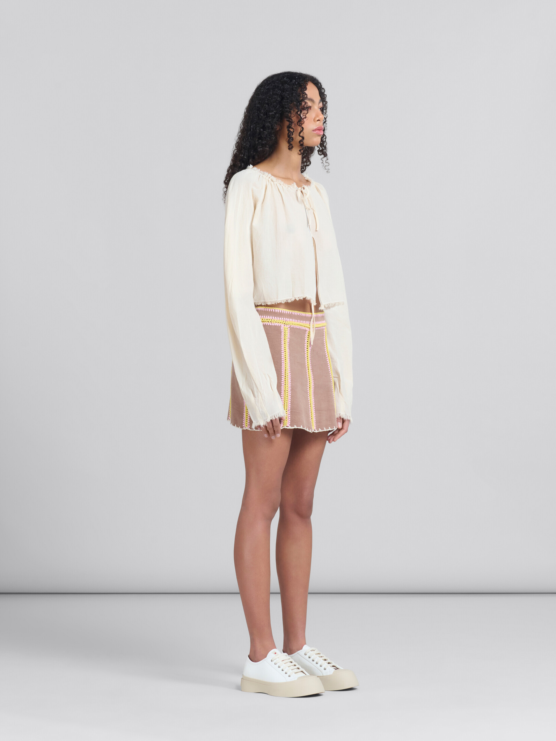 Brown organic denim mini skirt with crochet details - Skirts - Image 5