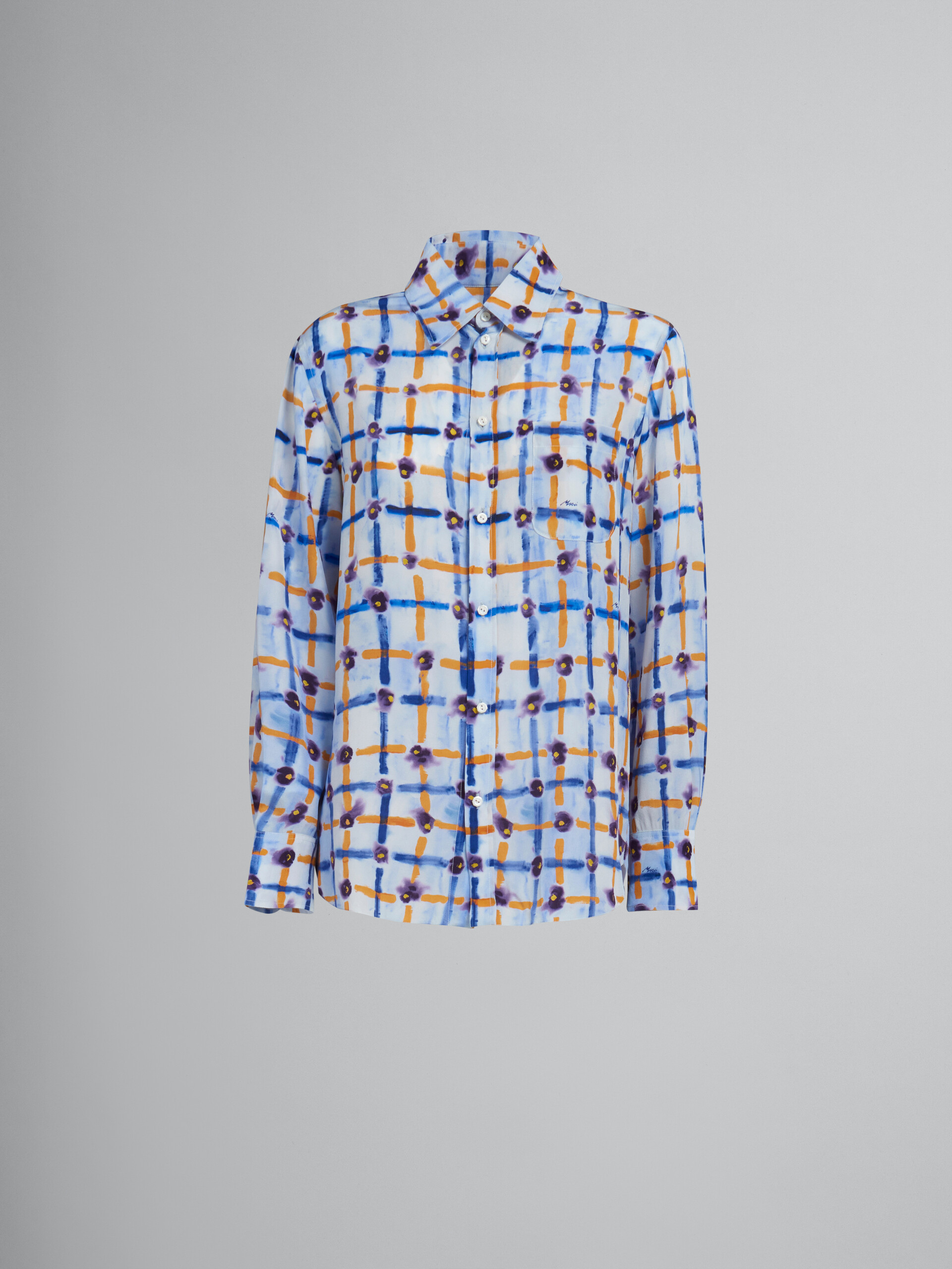 Saraband 프린트 장식 라이트 블루 크레이프 드 신 셔츠 - 셔츠 - Image 1