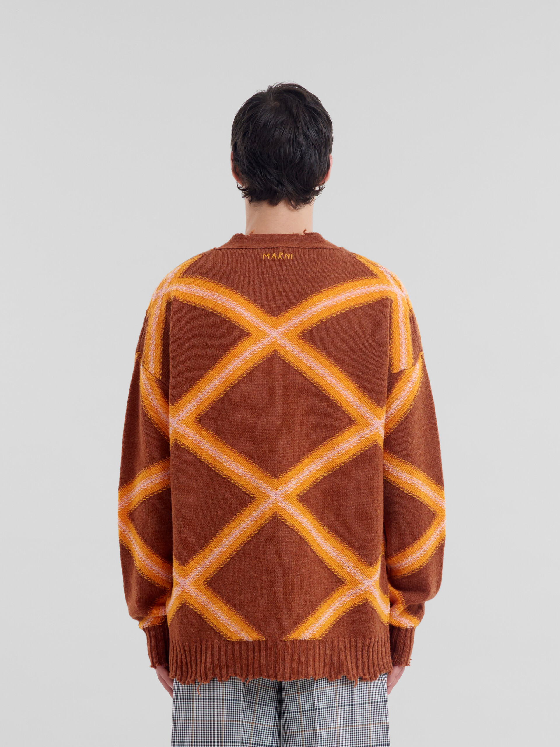 Brown broken wool cardigan with argyle motif - Pullovers - Image 3