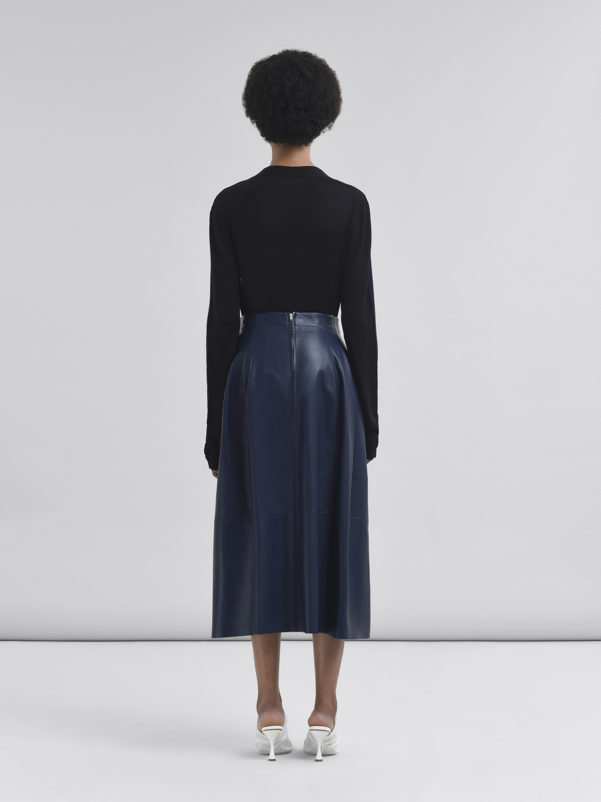 High-waisted blue nappa skirt - Skirts - Image 3