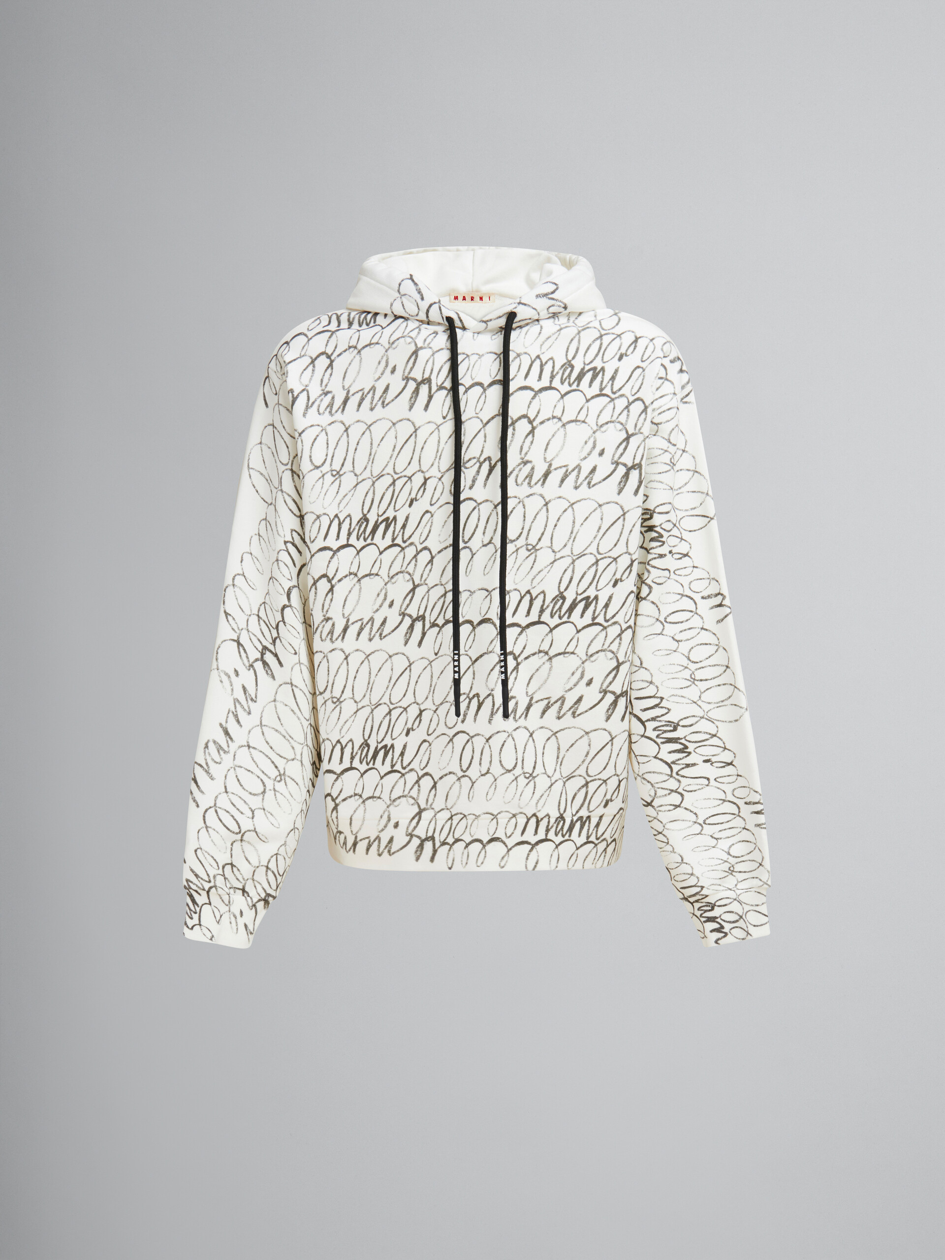 White organic cotton hoodie with Marni Scribble motif - Sweaters - Image 1