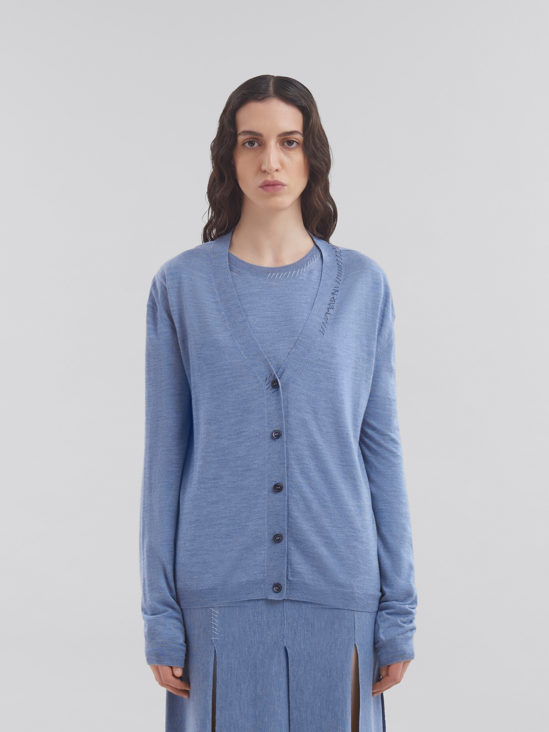 Blue wool-silk cardigan with Marni mending - Pullovers - Image 2