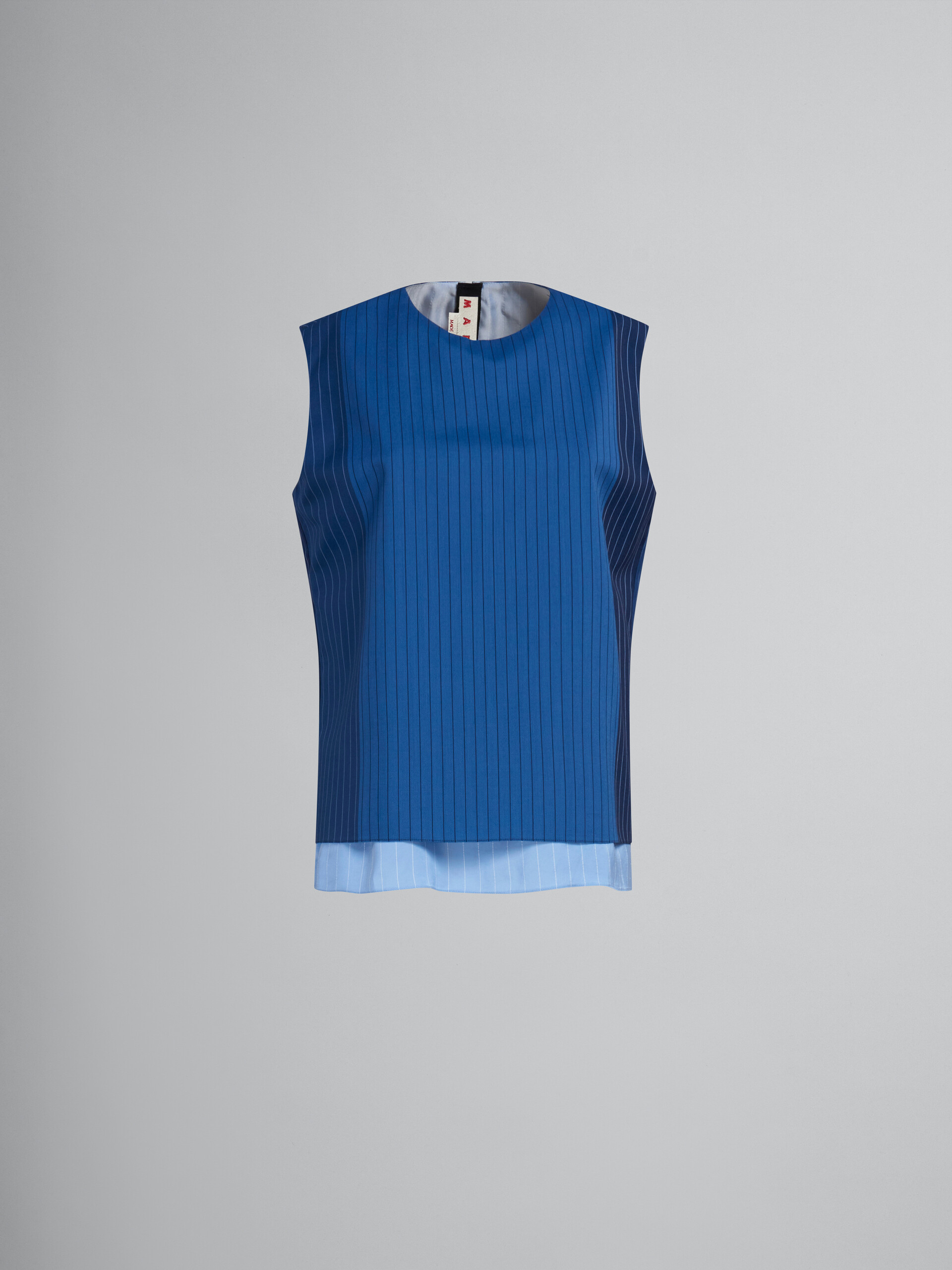 Haut sans manches en laine à fines rayures avec dégradé bleu - Chemises - Image 1