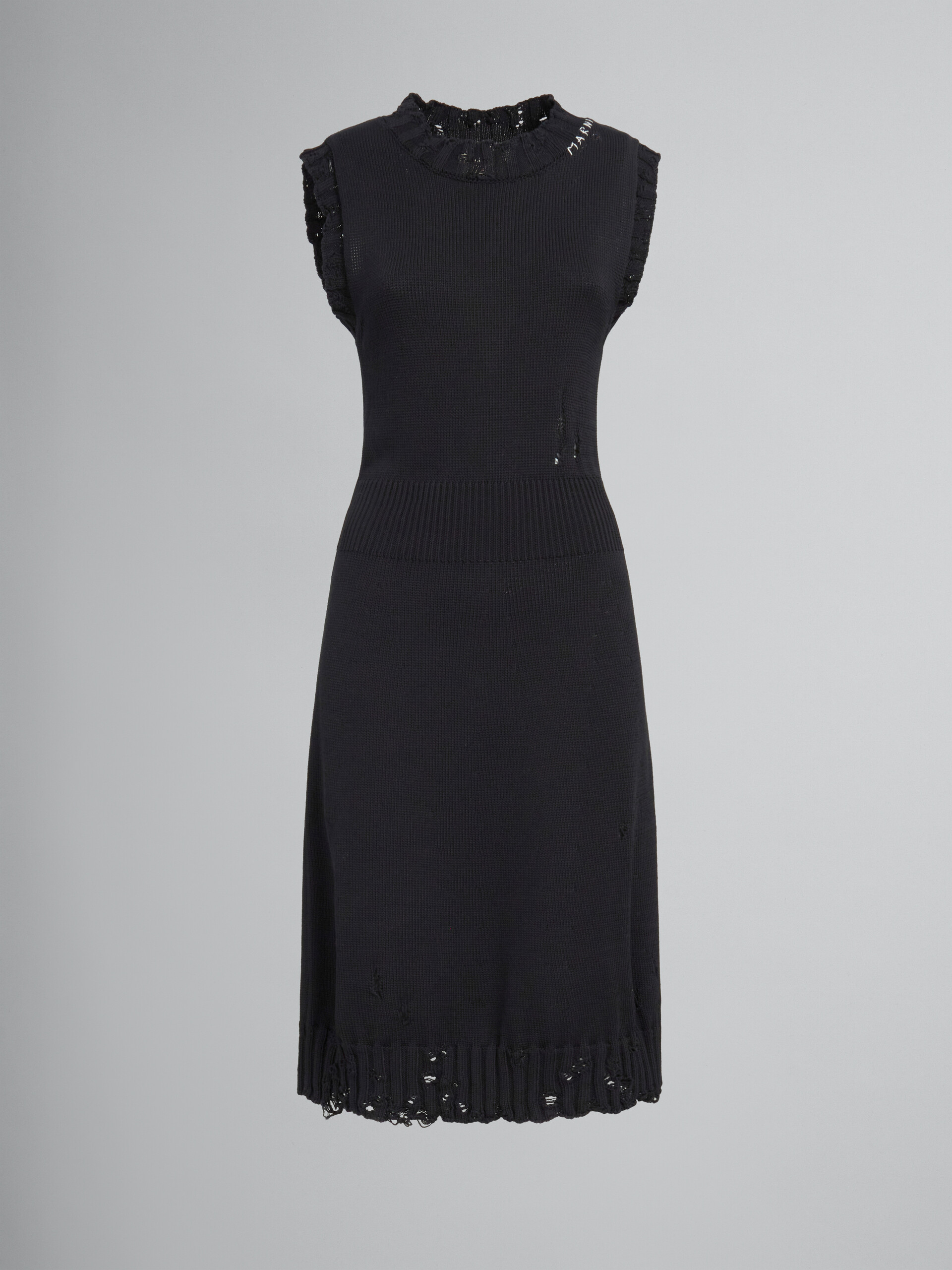 흐트러진 스타일의 블랙 코튼 니트 드레스 - 드레스 - Image 1