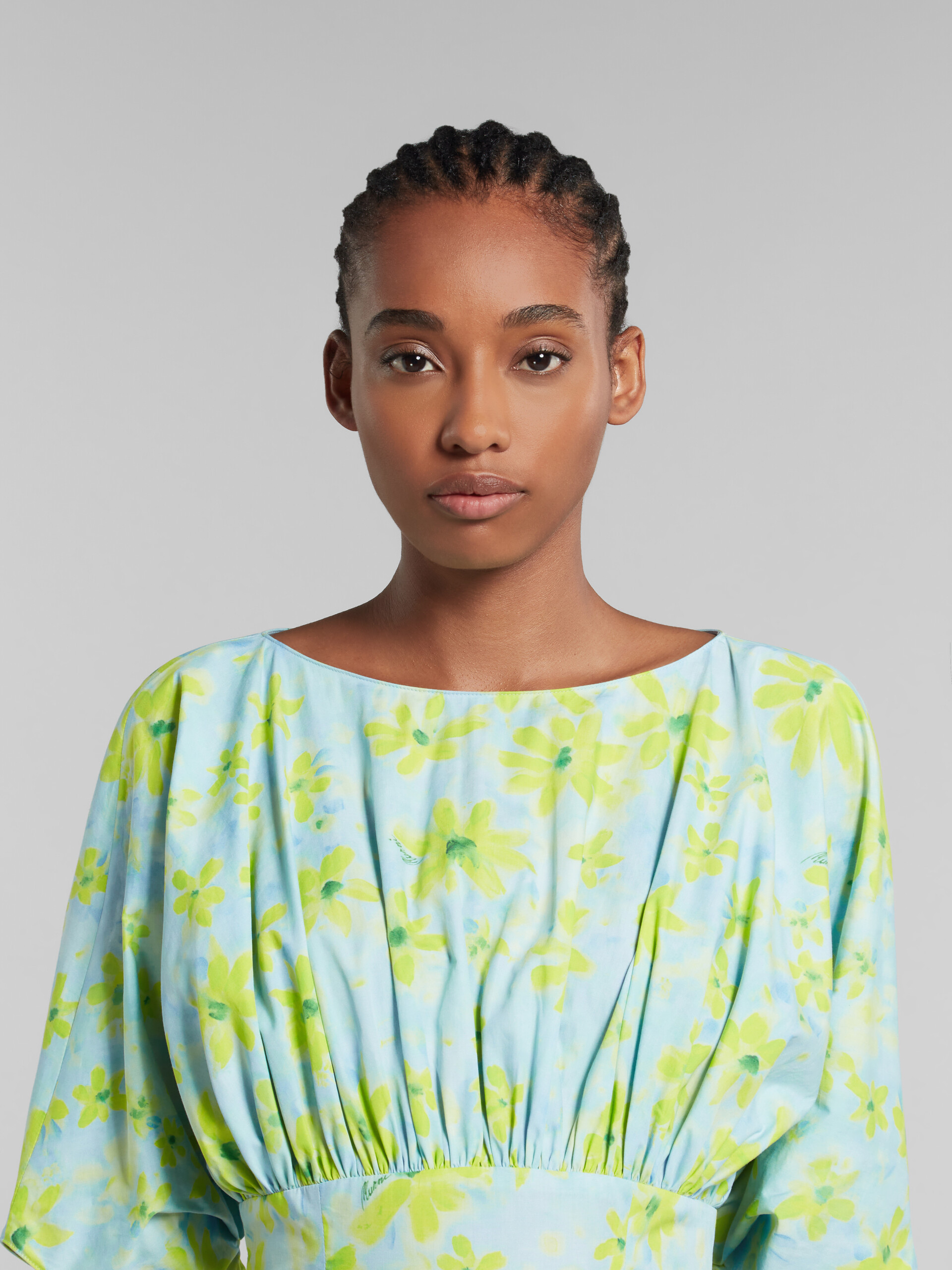 Robe froncée en popeline vert clair avec imprimé Parade - Robes - Image 4
