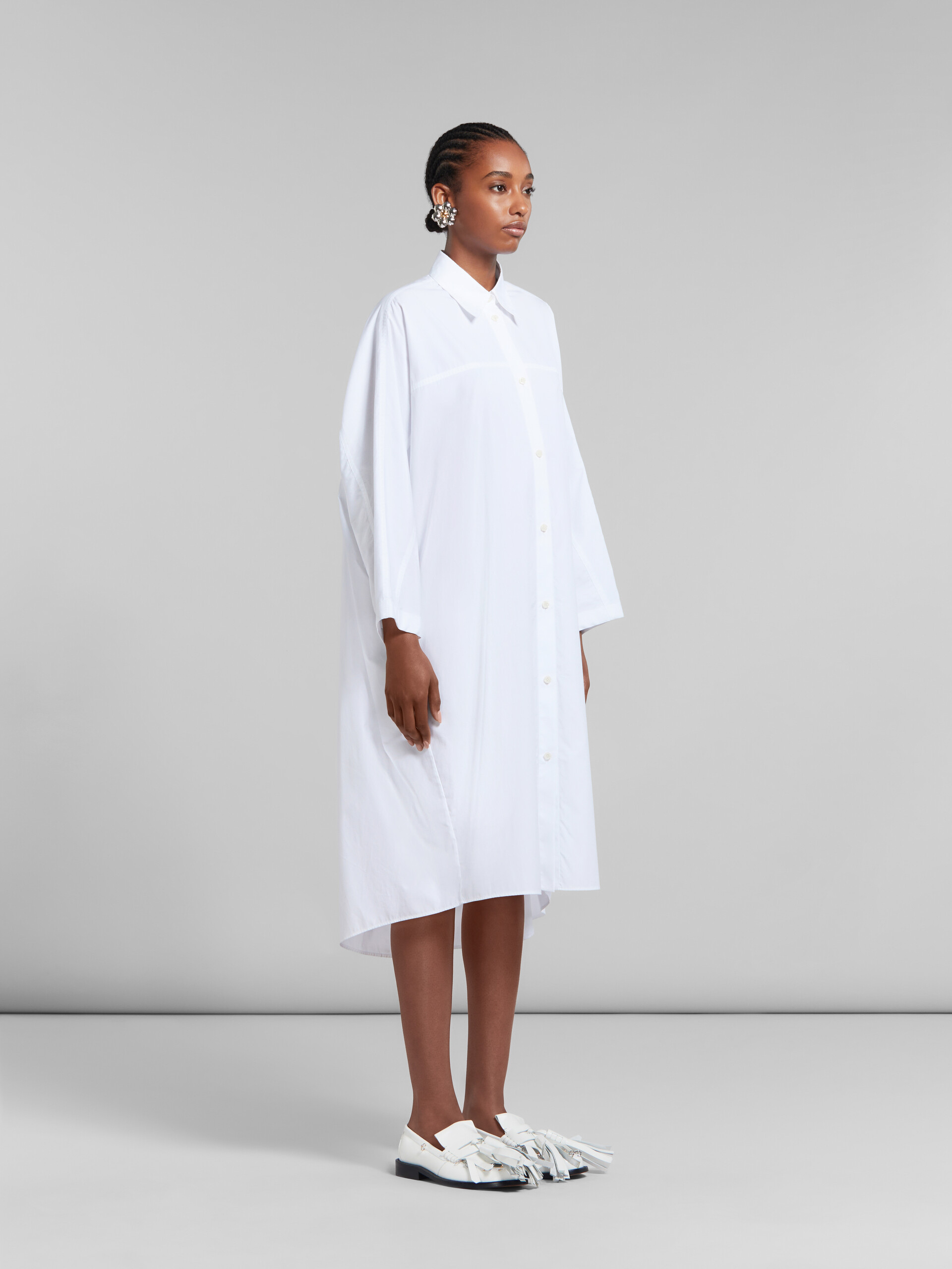 White organic poplin oversized shirt dress | Marni