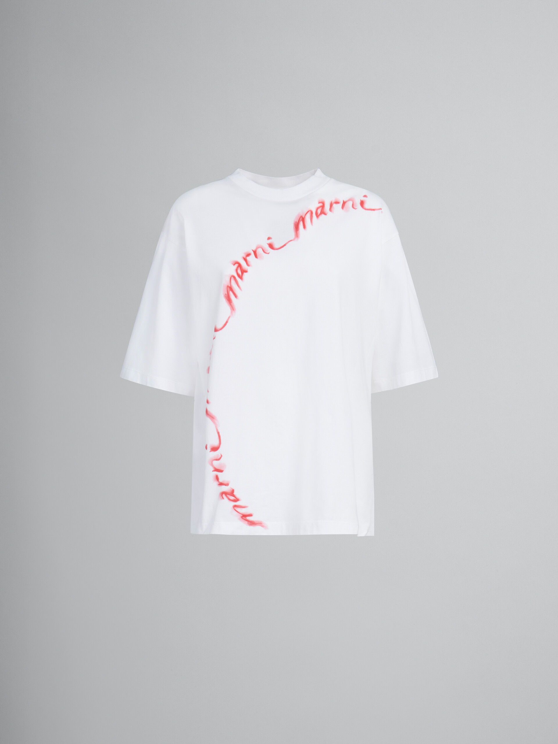 T-shirt en coton biologique blanc avec logo ondulé - T-shirts - Image 1