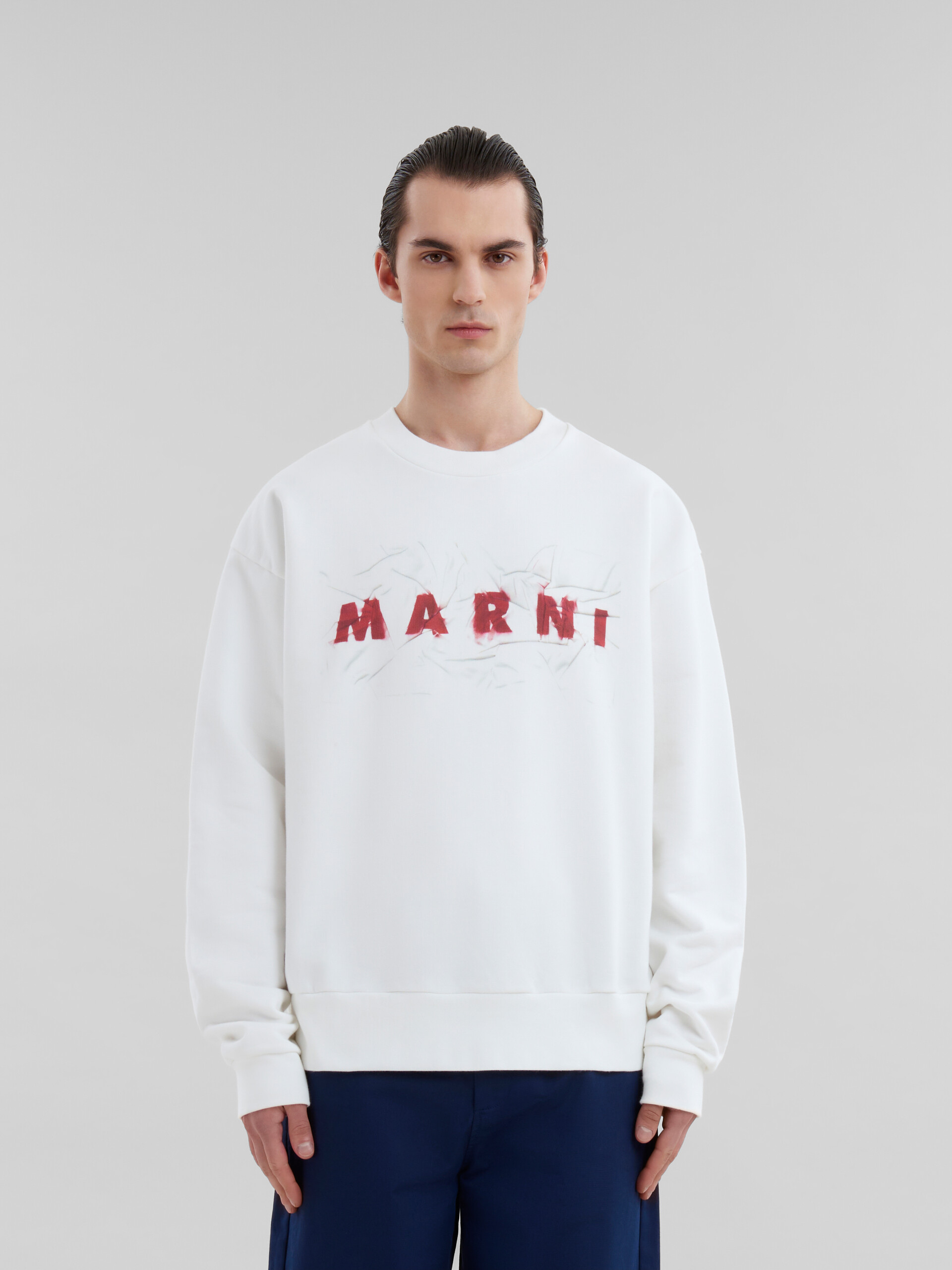 White organic cotton sweatshirt with wrinkled Marni logo - Sweaters - Image 2