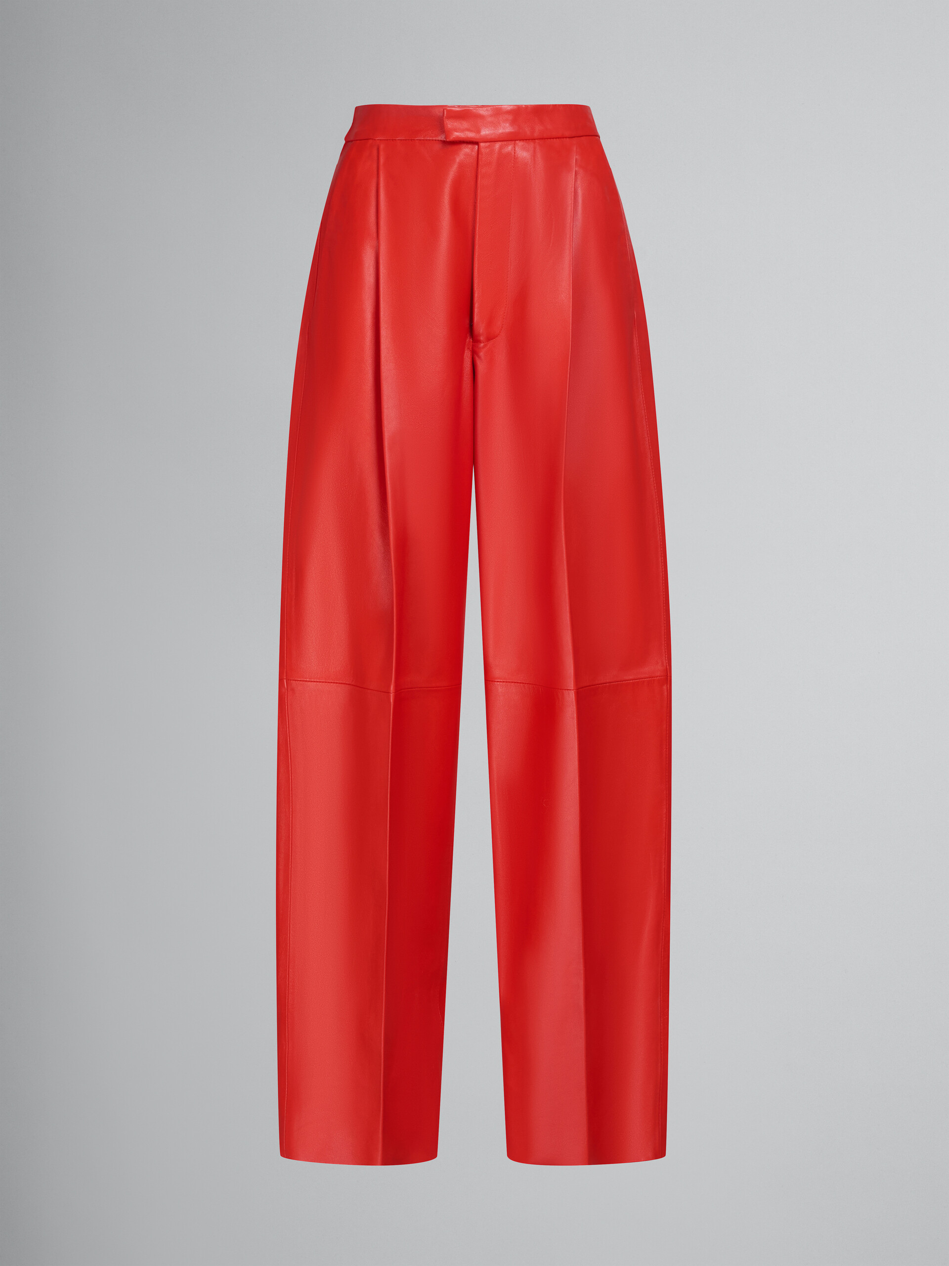Pantalon ajusté en cuir nappa rouge - Pantalons - Image 1