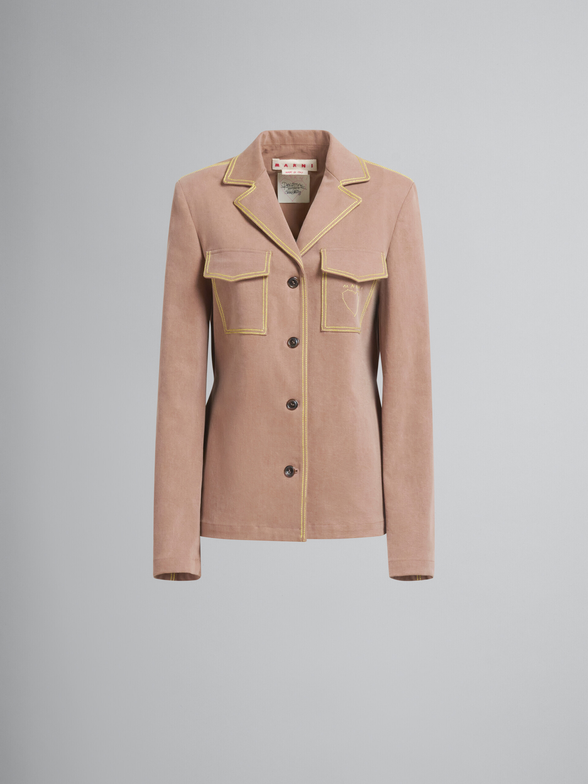 Brown organic denim blazer with contrast stitching - Jackets - Image 2
