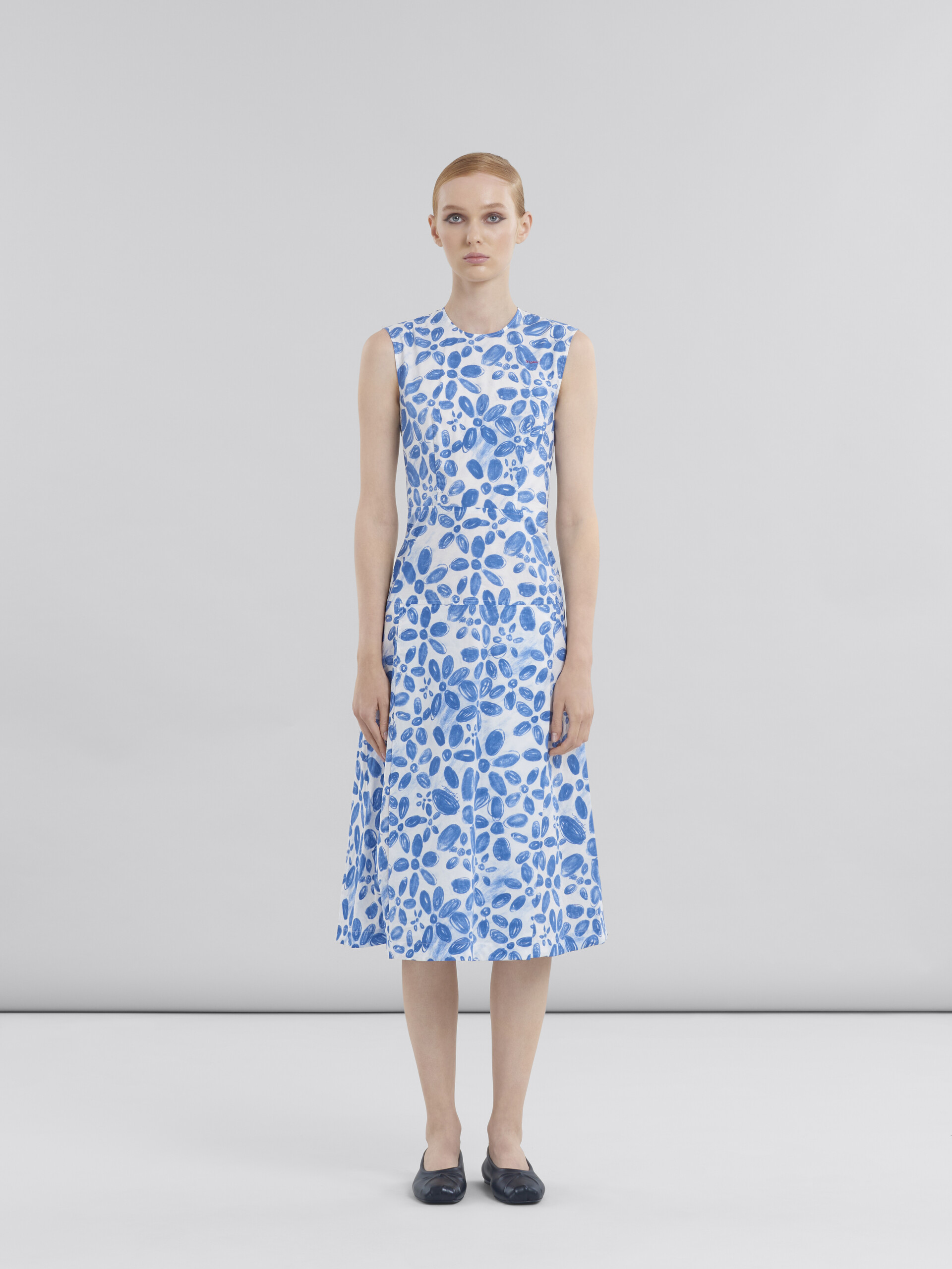 White poplin A-line dress with Blooming print - Dresses - Image 2