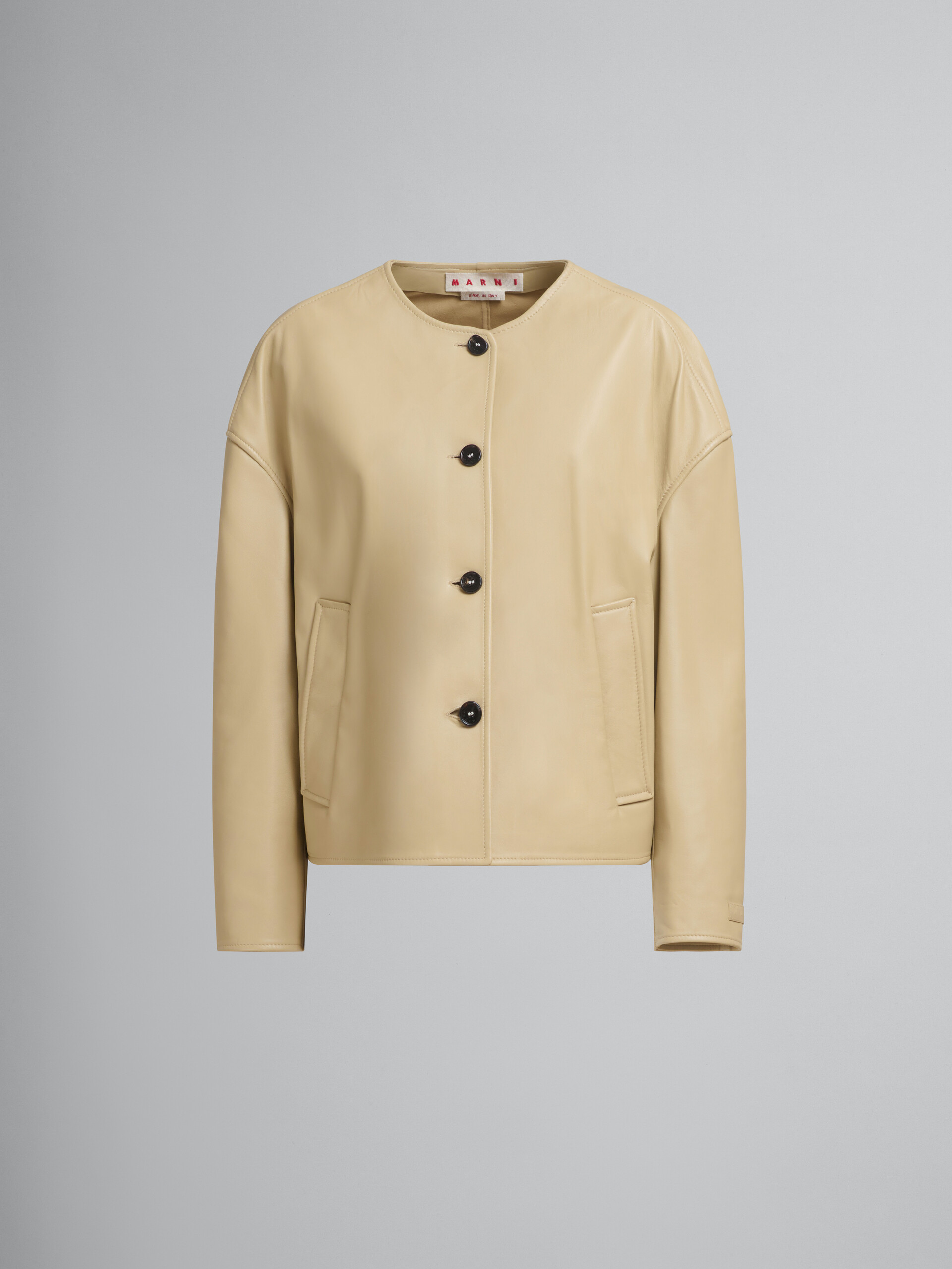 Beige nappa crew neck jacket - Jackets - Image 1