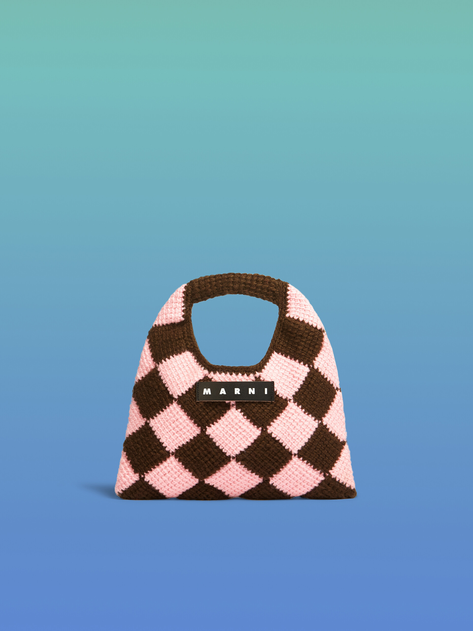 MARNI MARKET DIAMOND mini bag in blue and brown tech wool - Shopping Bags - Image 1