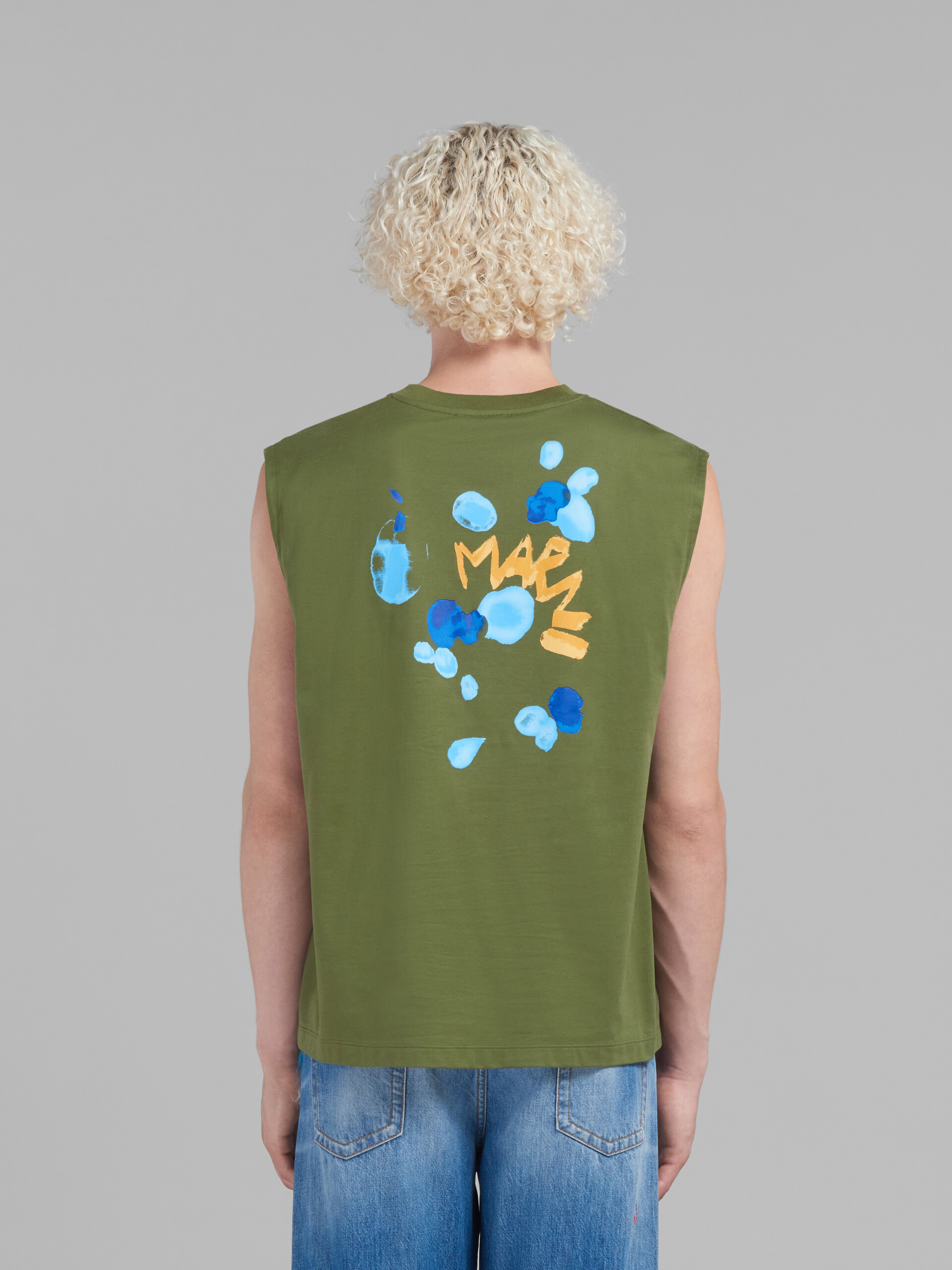 Green organic cotton tank top with Marni Dripping print - T-shirts - Image 3