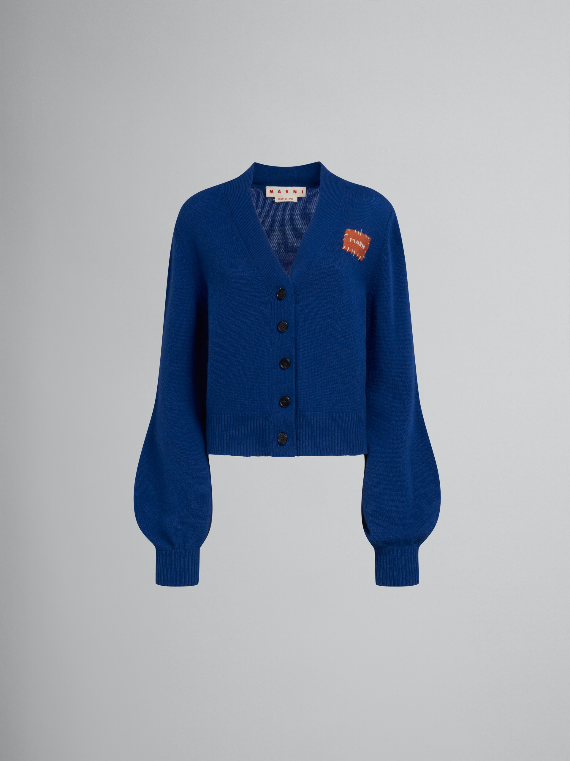 Cardigan en cachemire bleu avec patch effet raccommodé Marni - pulls - Image 1