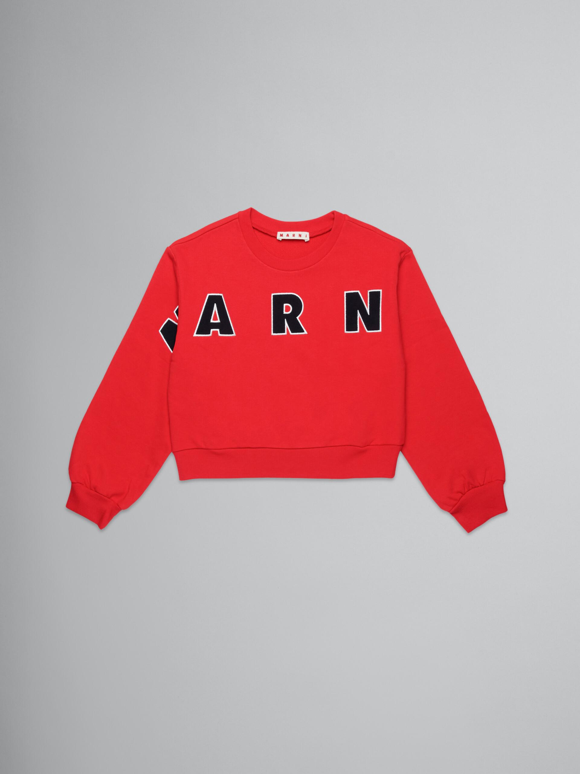 Red cropped crewneck sweatshirt with embroidered logo - Sweaters - Image 1