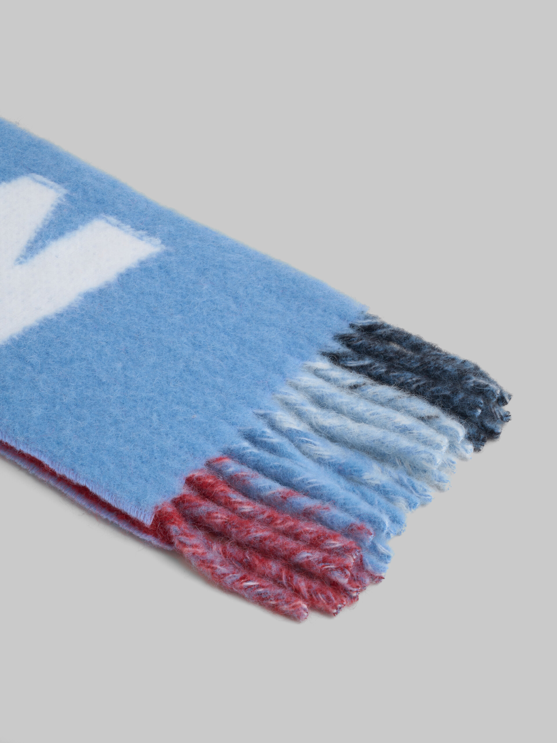 Light blue mohair and wool scarf with maxi logo - Scarves - Image 3