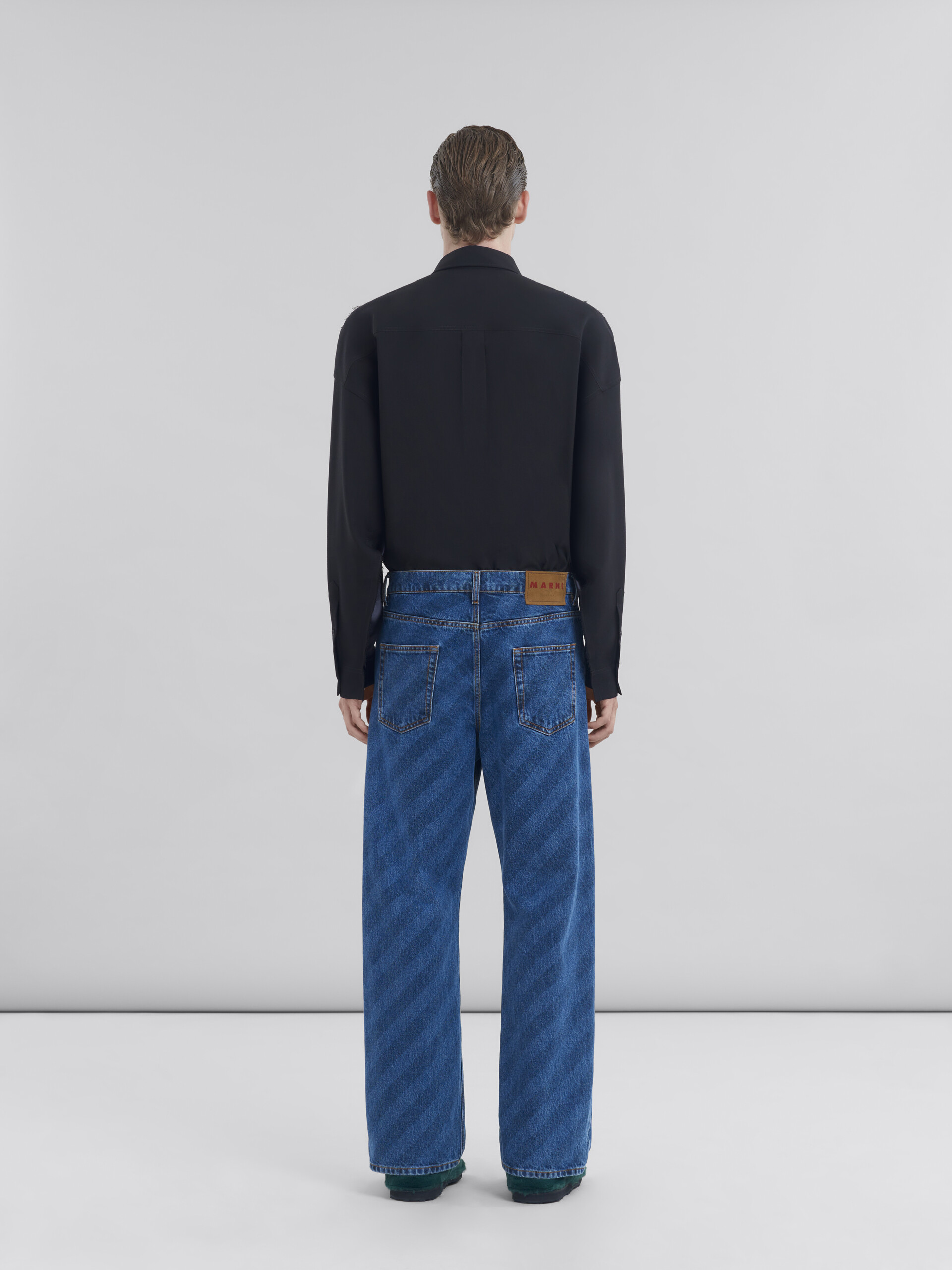 Wide leg blue jeans with diagonal stripe - Pants - Image 3