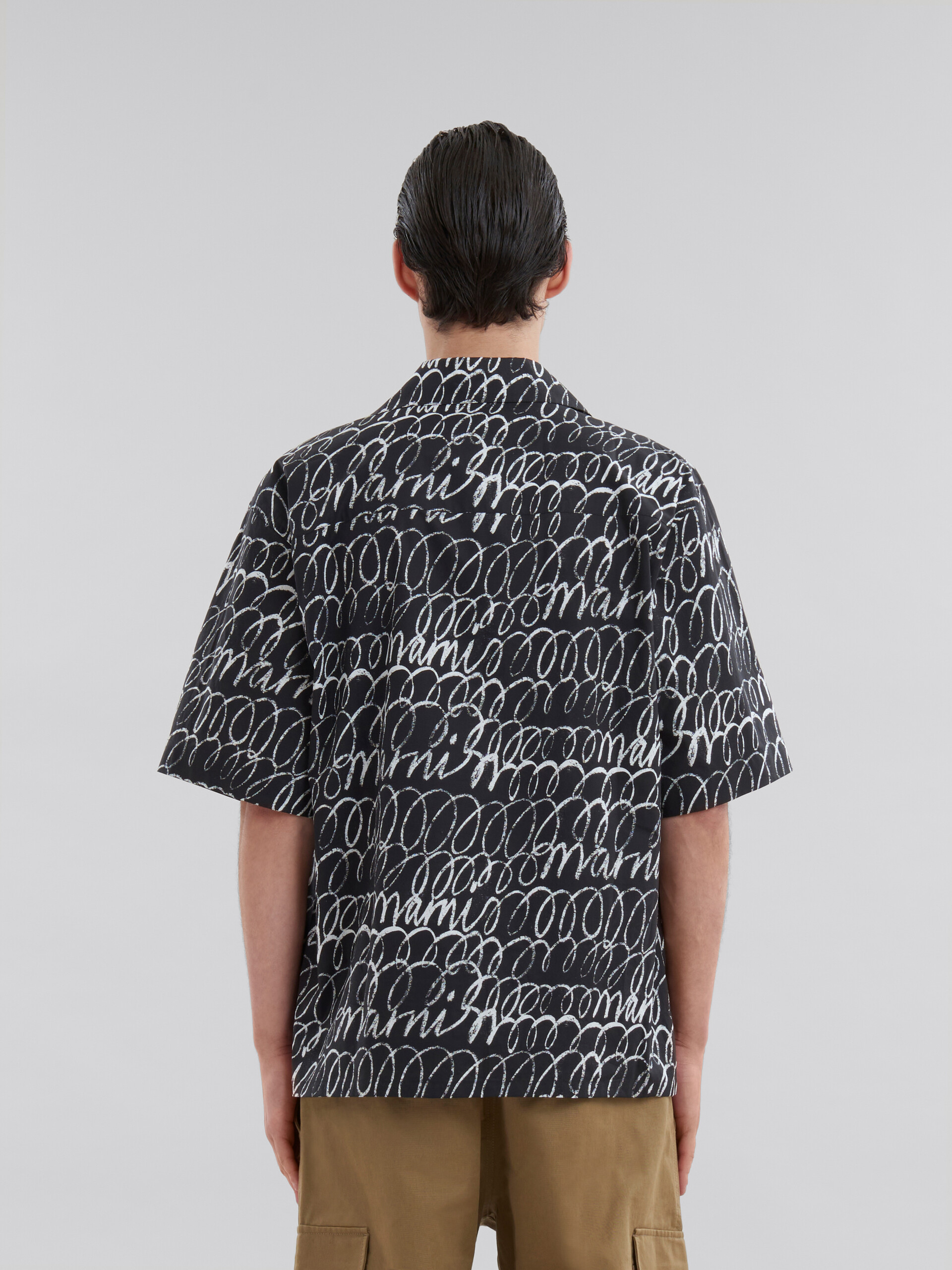 Black poplin bowling shirt with Marni Scribble motif - Shirts - Image 3