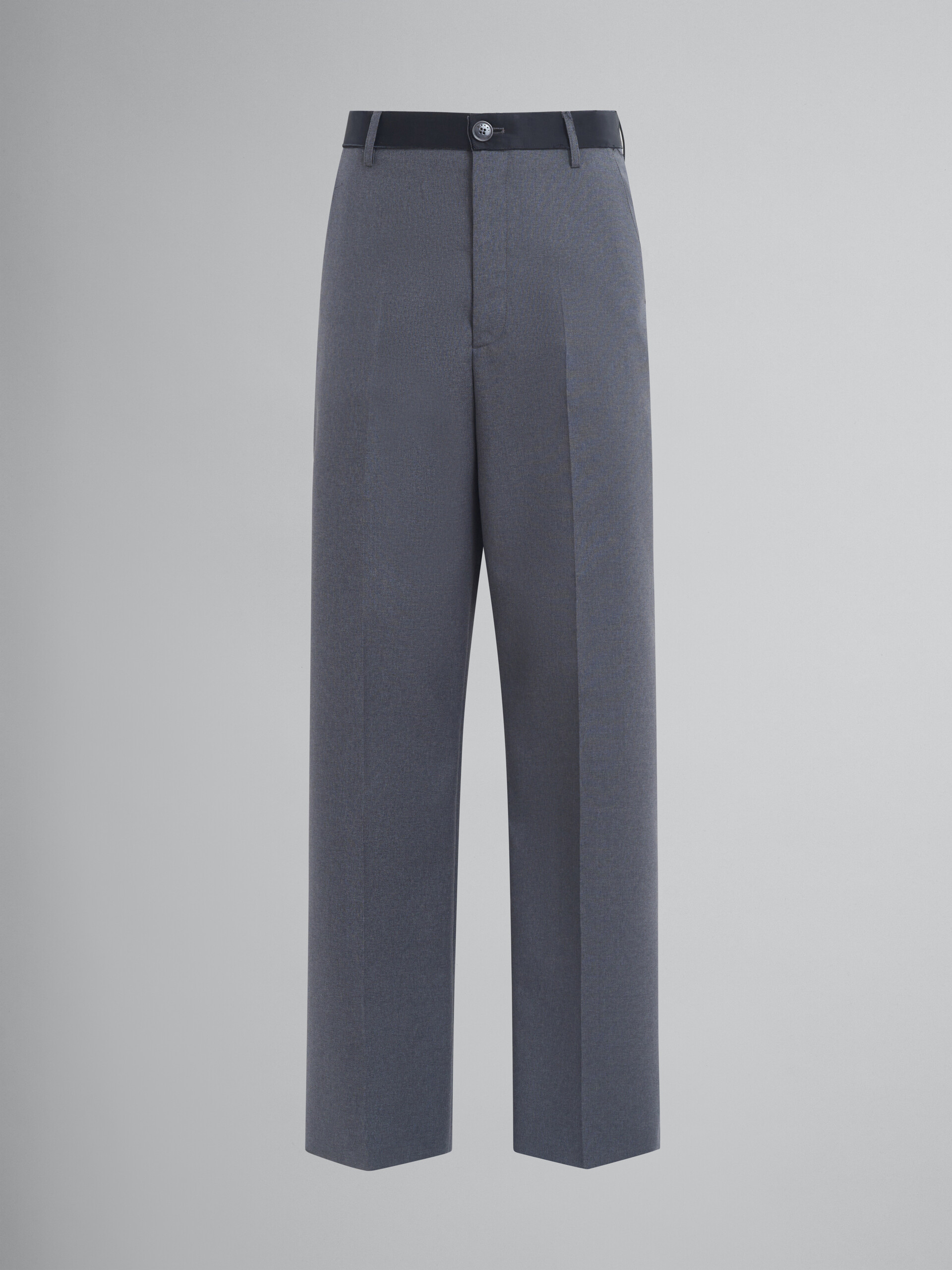 Grey tropical wool trousers with contrasting waistband - Pants - Image 1